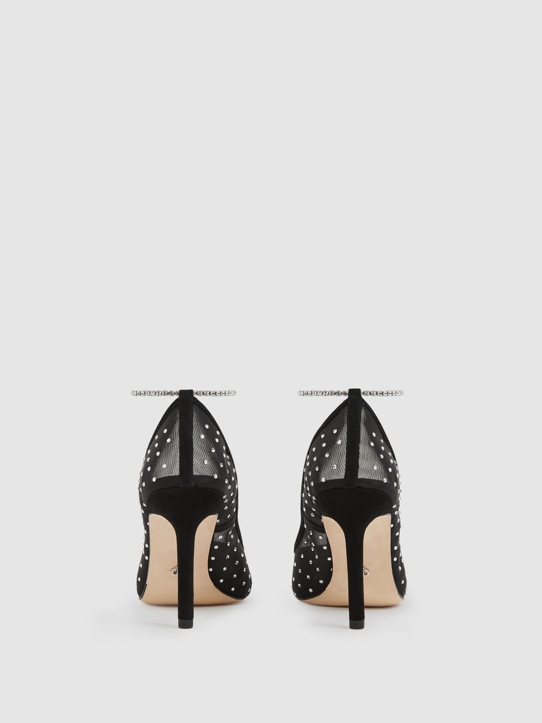 Paige Crystal-Embellished Mesh Court Shoes in Black