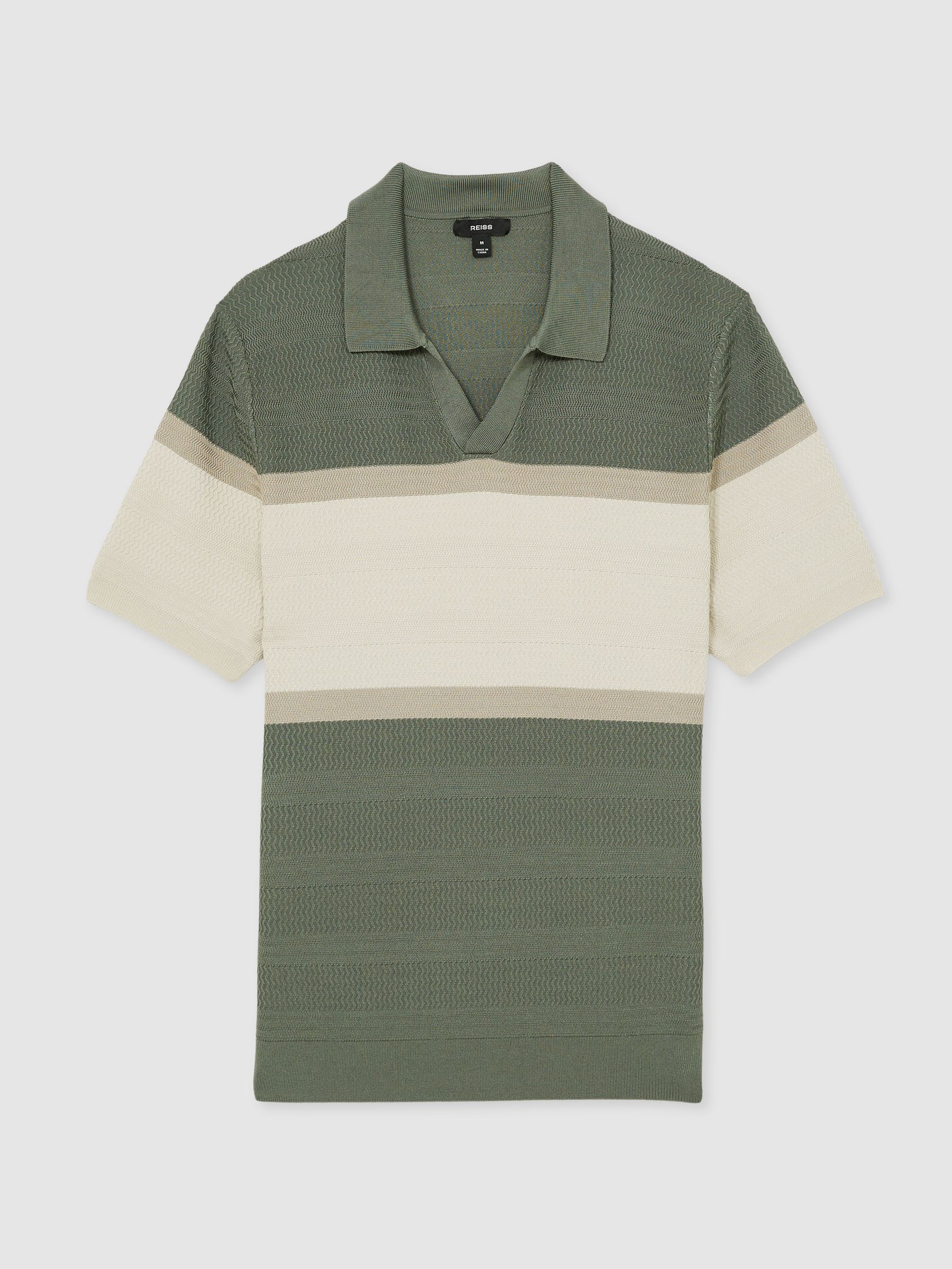 Textured Knit Stripe Polo Shirt in Sage Green