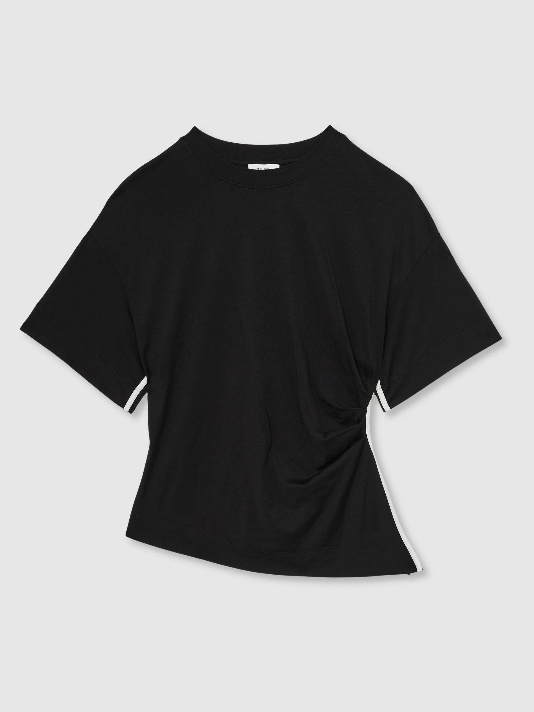 Draped Crew-Neck T-Shirt With Cotton in Cream/Black