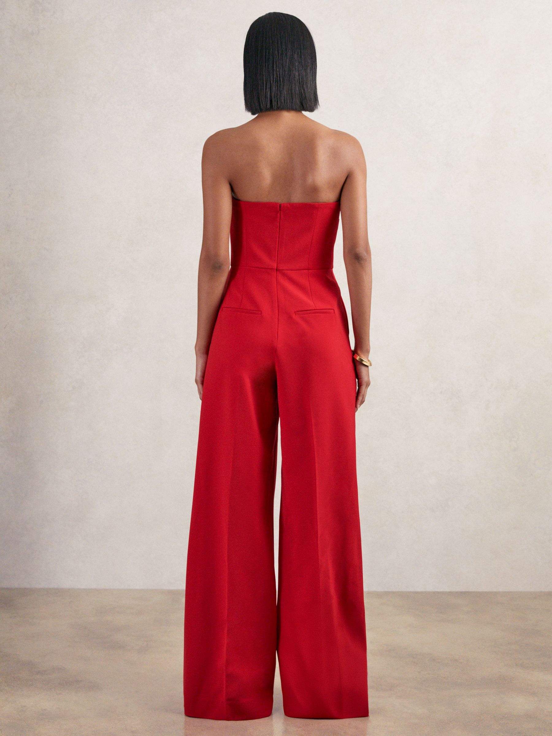Structured Strapless Wide-Leg Jumpsuit in Red