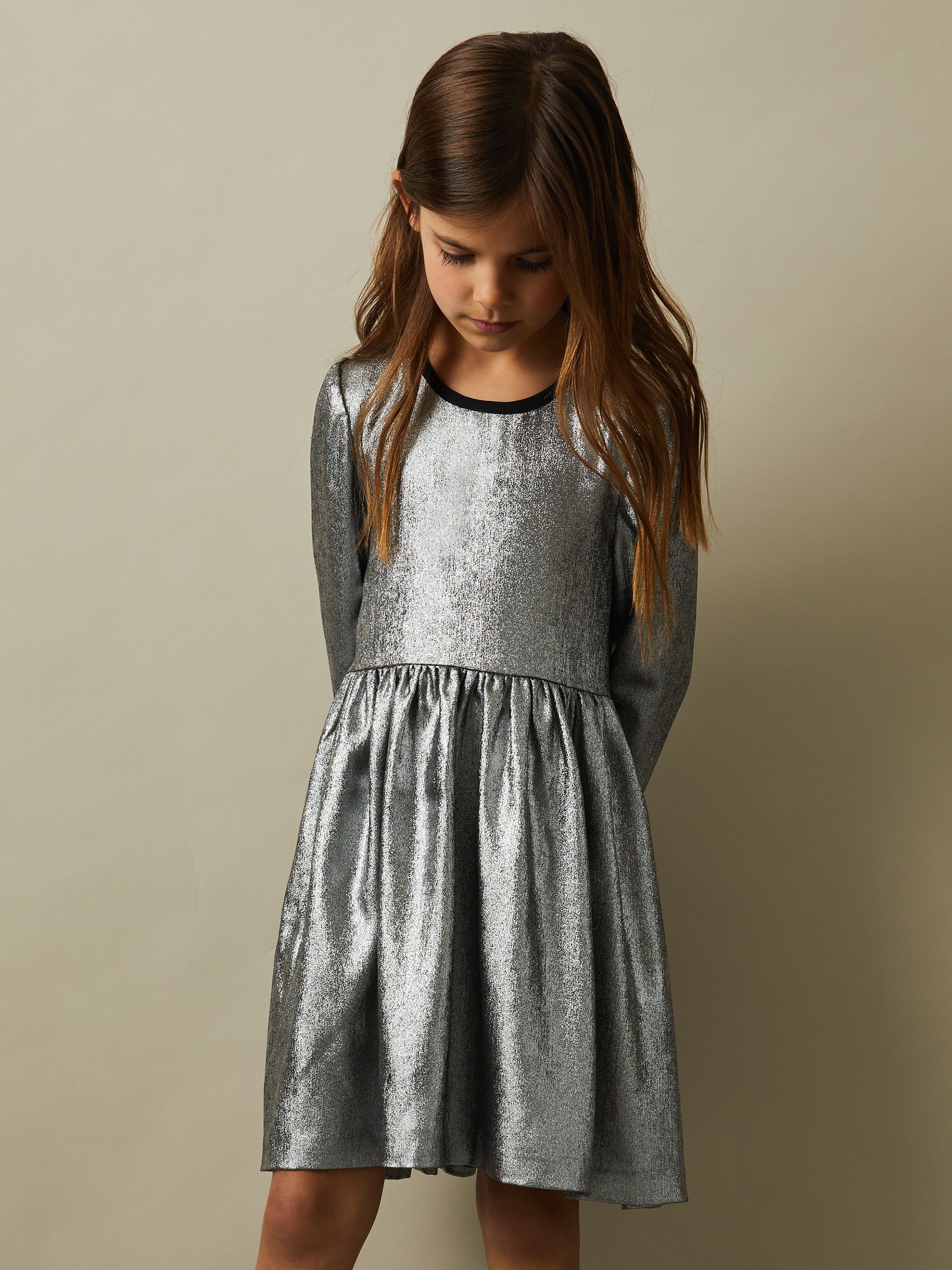 9-13 yrs Metallic Fit and Flare Dress in Silver