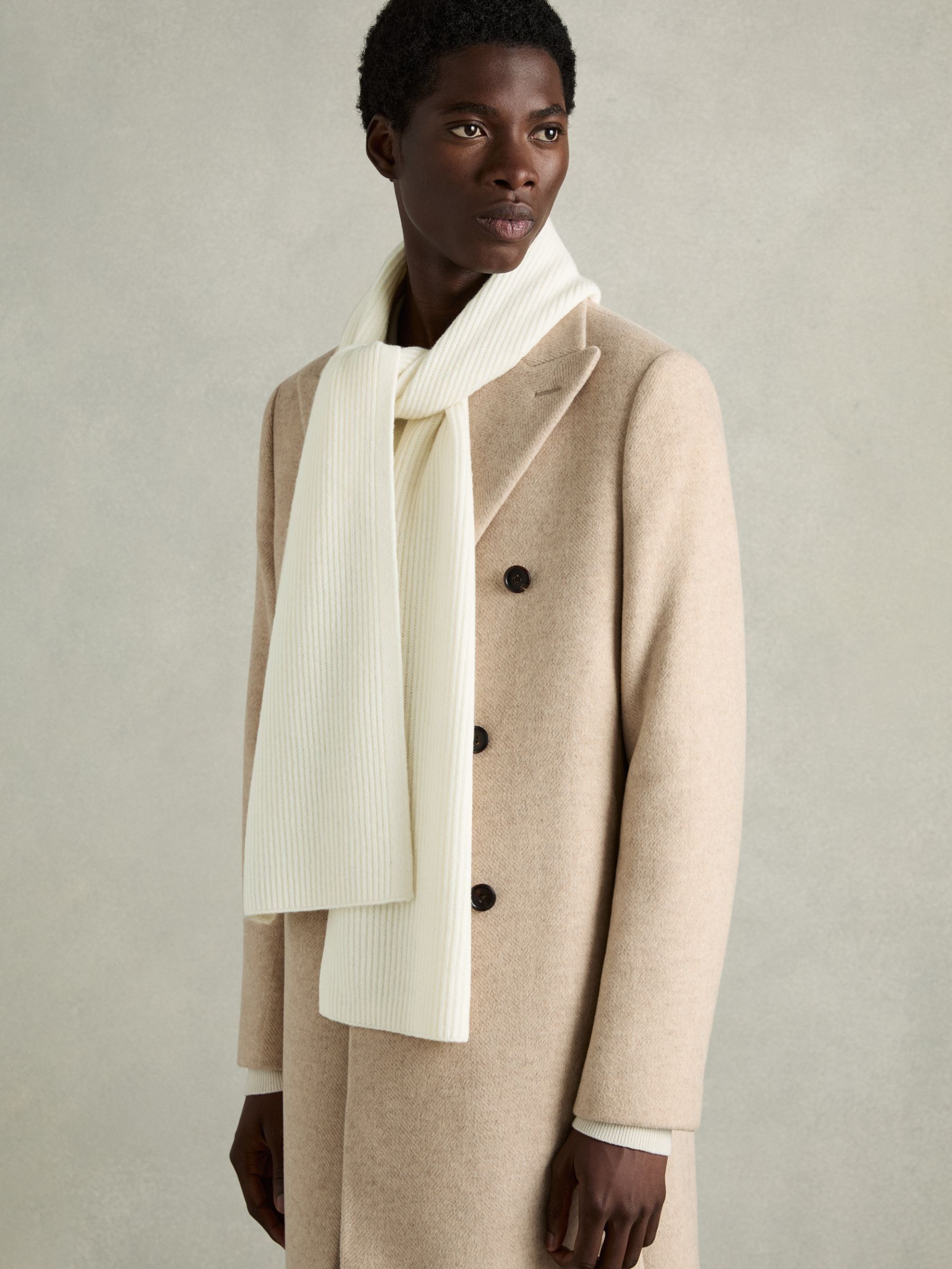 Ribbed Merino Scarf in Off White