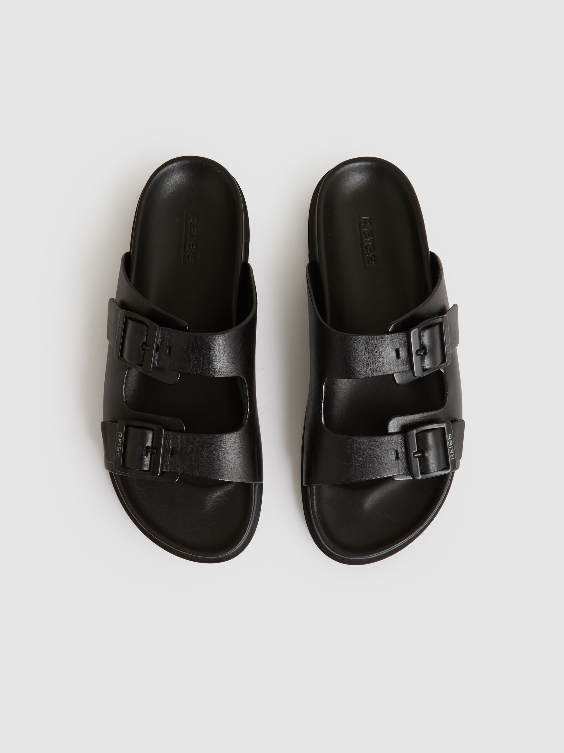 Leather Double-Strap Sandals in Black