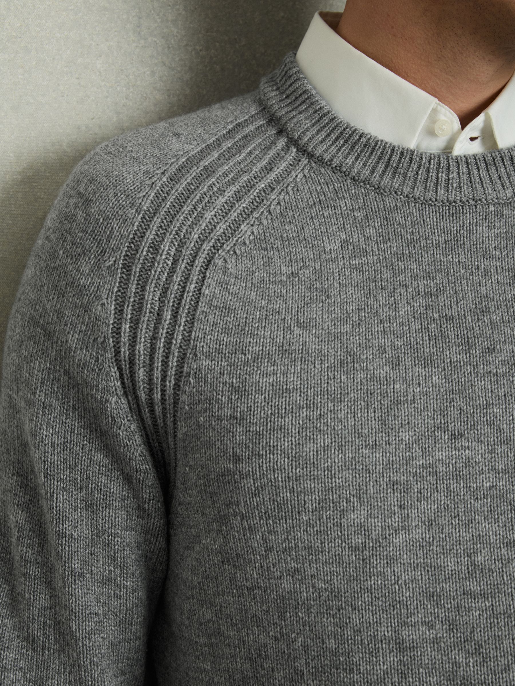 Wool Blend Ridge Seam Jumper in Mid Grey Melange
