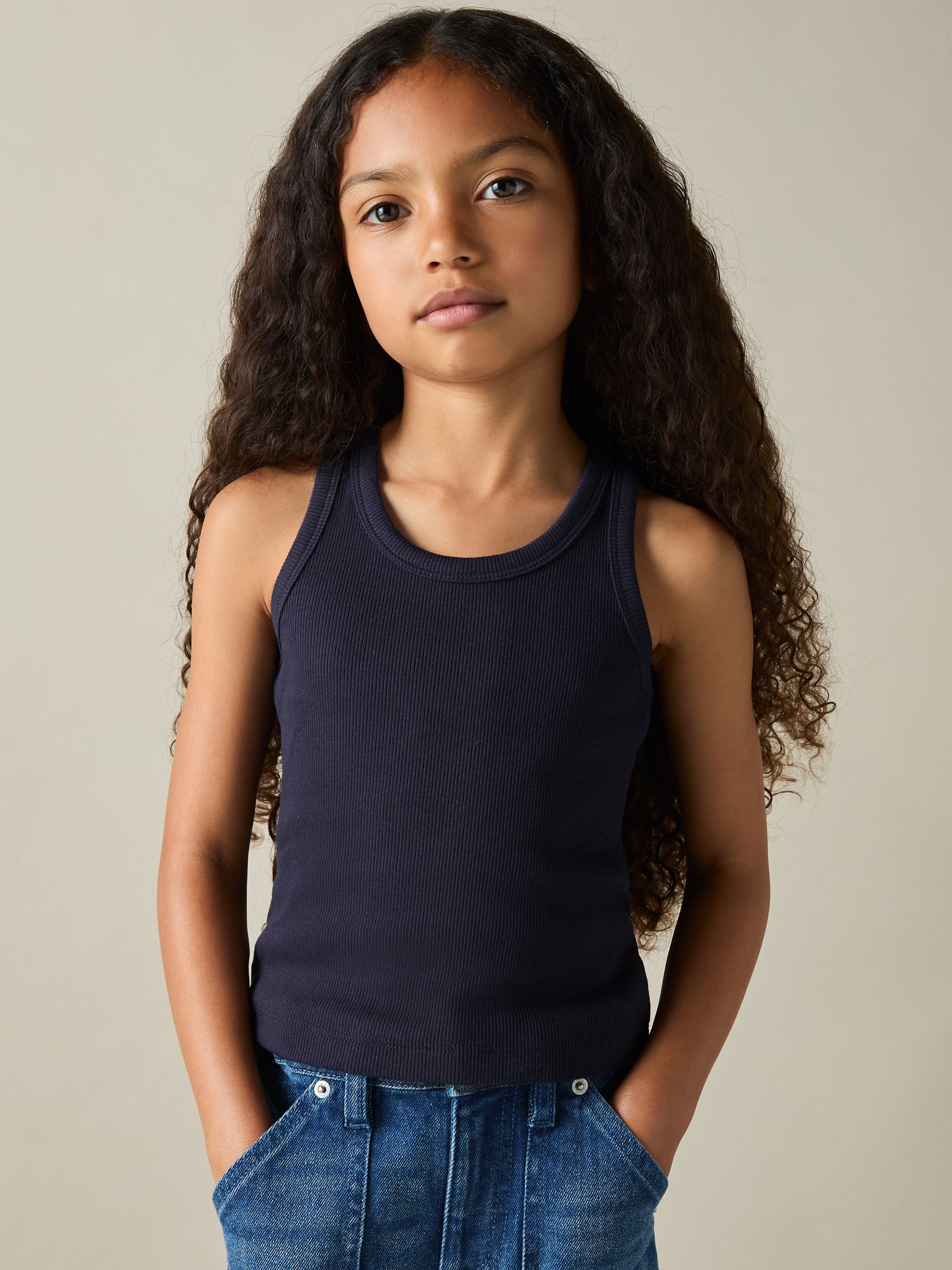 4-9 yrs Cotton Blend Ribbed Vest in Navy