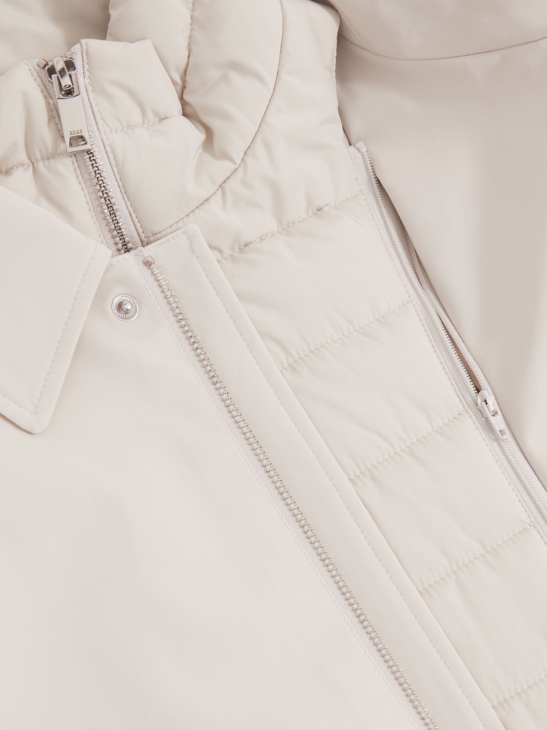 Hybrid Removable Funnel Neck Overcoat in Light Stone