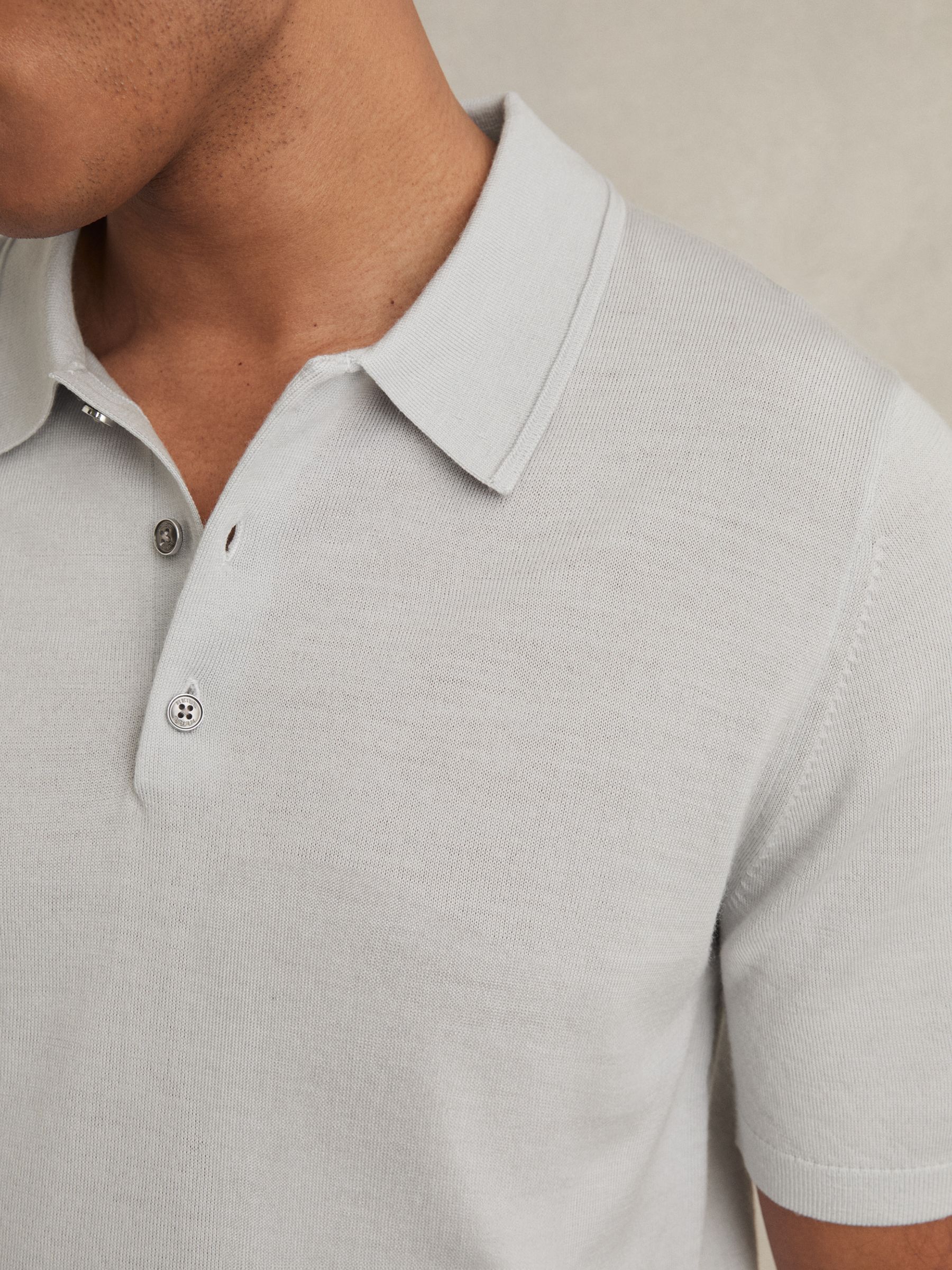 Merino Wool Short-Sleeve Polo Shirt in Iced Blue