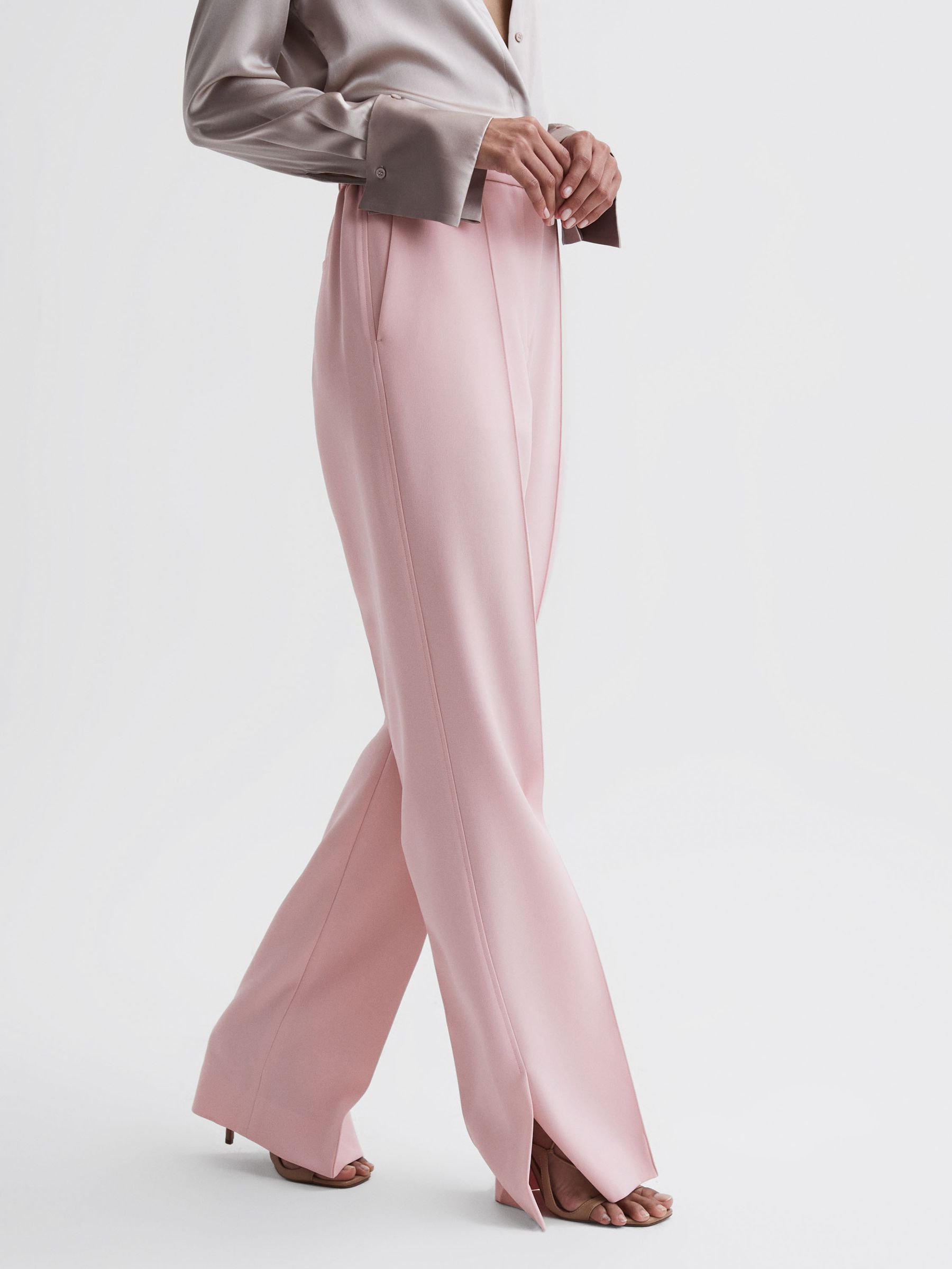 Wide Leg Split Hem Trousers in Pink