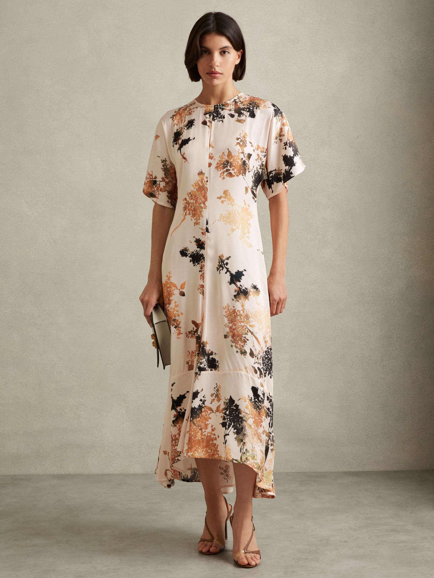 Chrissy Pale Pink Floral Print Midi Dress