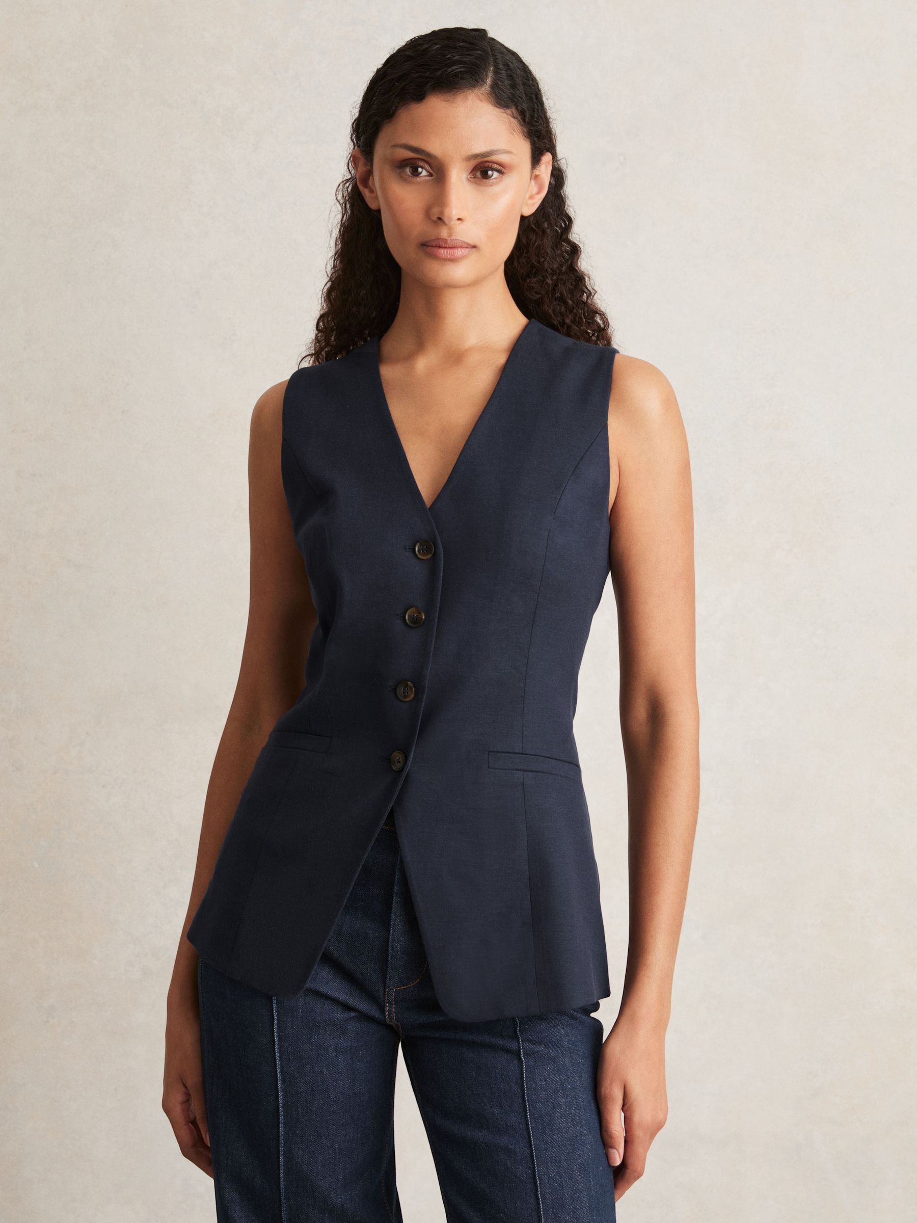Paige Button-Through Vest in Dark Ink Blue