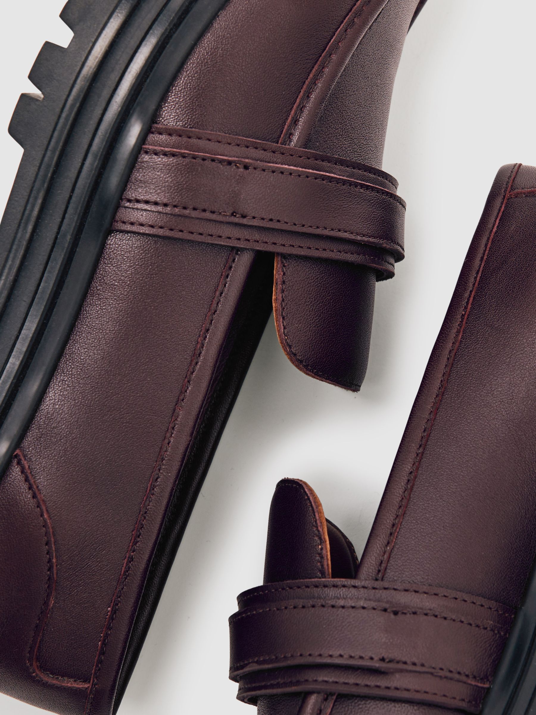 Leather Strap-Detail Lug-Sole Loafers in Burgundy