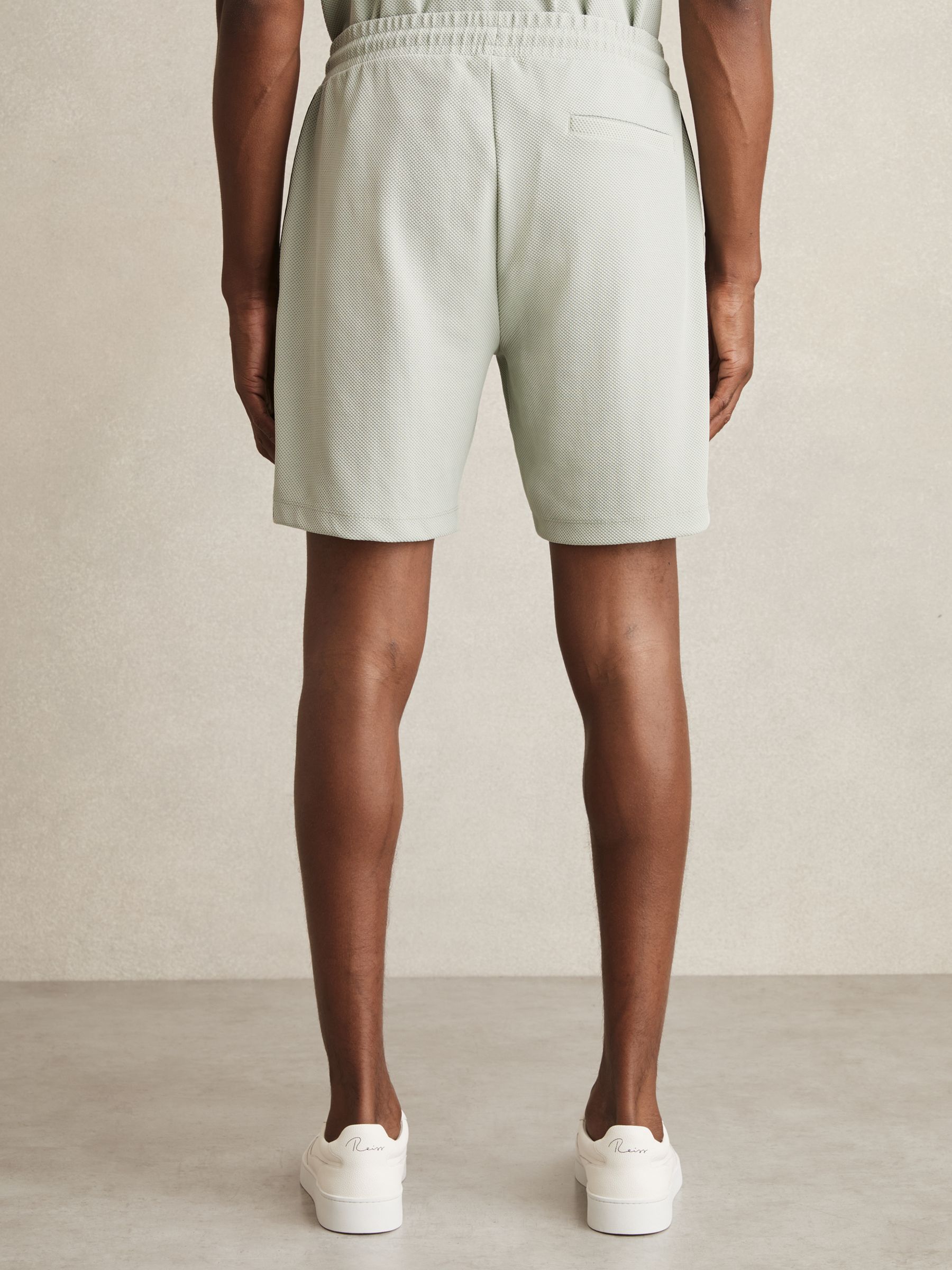 Textured Tape Drawstring Shorts in Sage Green