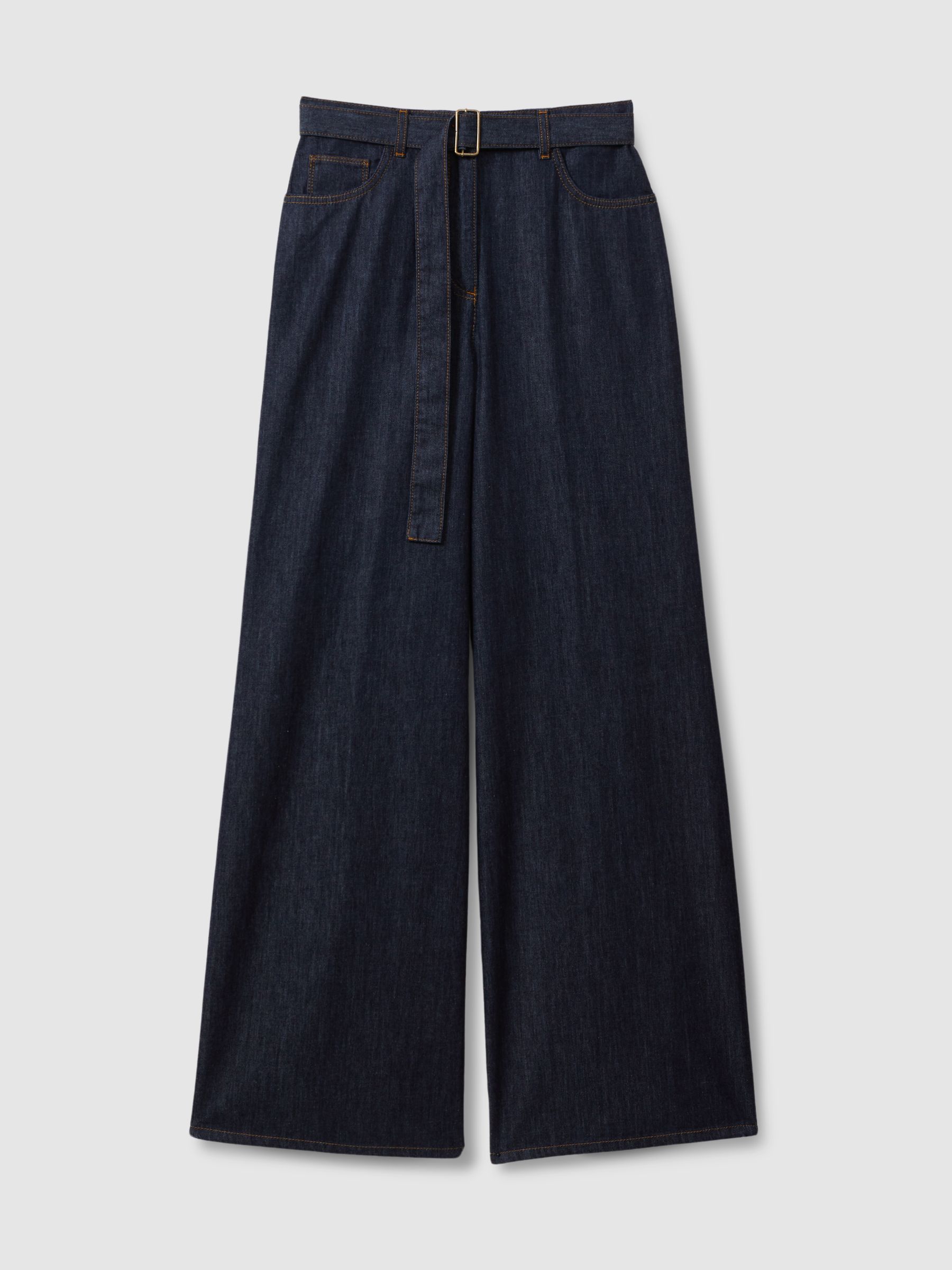 Belted Wide Leg Jeans in Dark Blue
