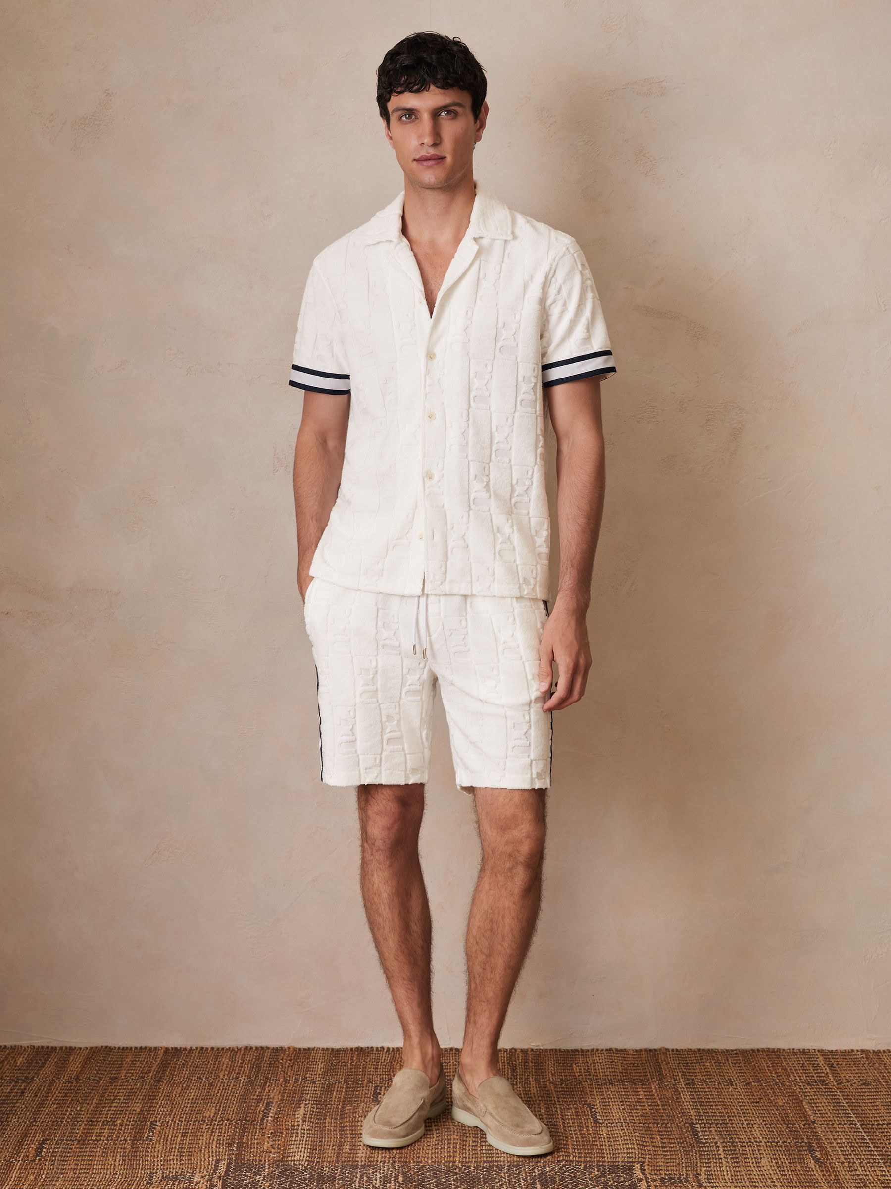 Reiss | Ché Towelling Monogram Shirt in White