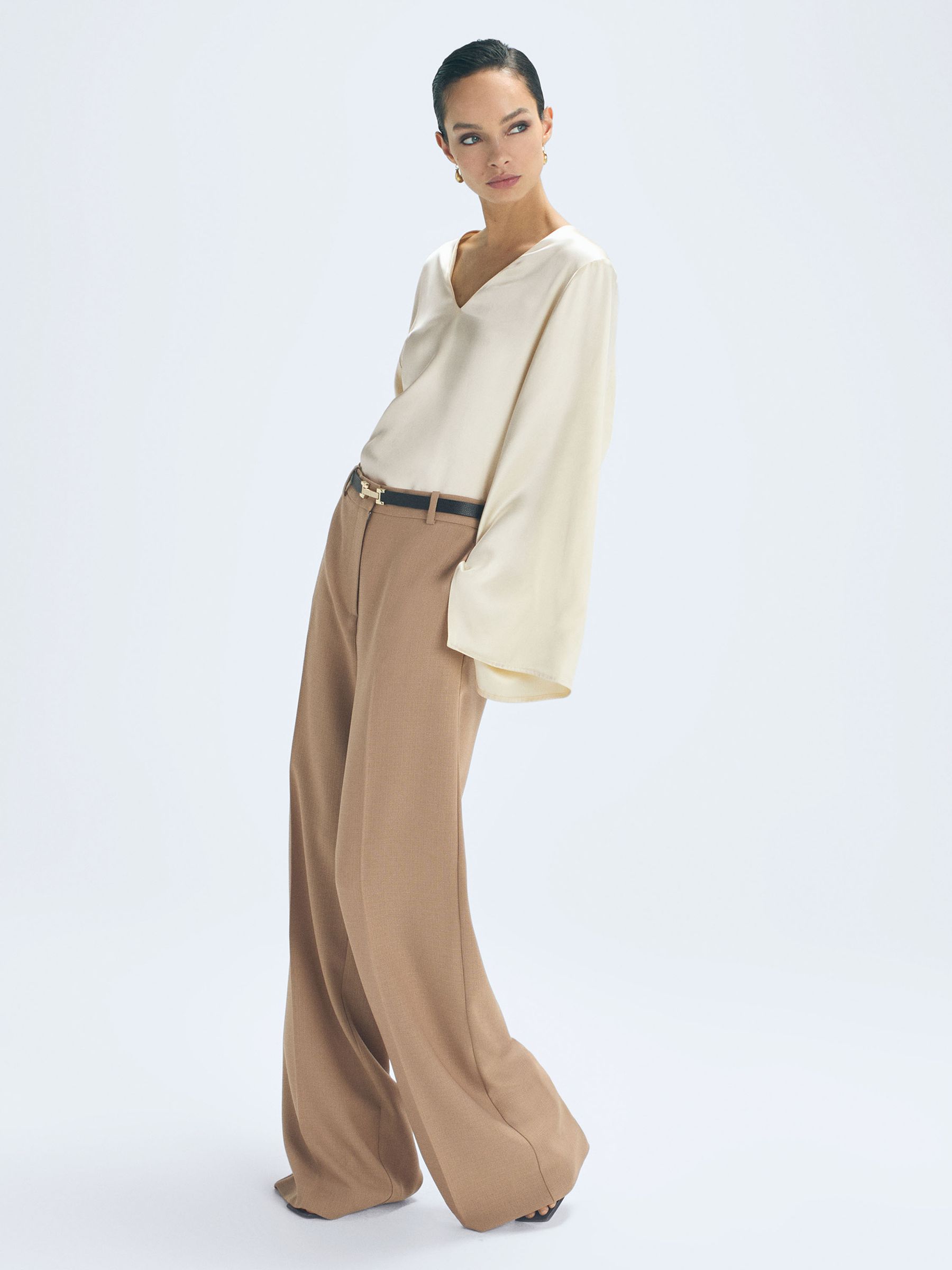 Duchess Satin Split Sleeve Top in Champagne