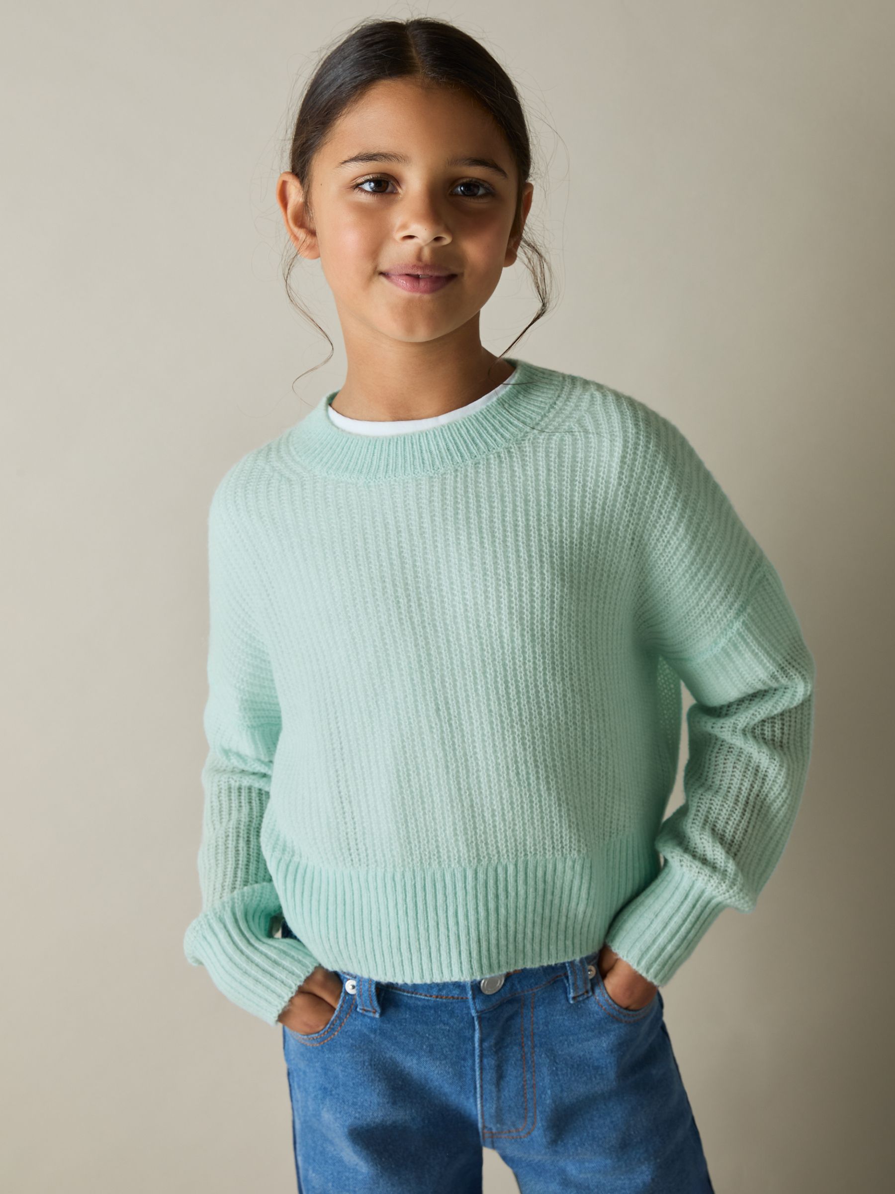 4-9 yrs Rib-Knit Jumper With Wool and Alpaca in Aqua