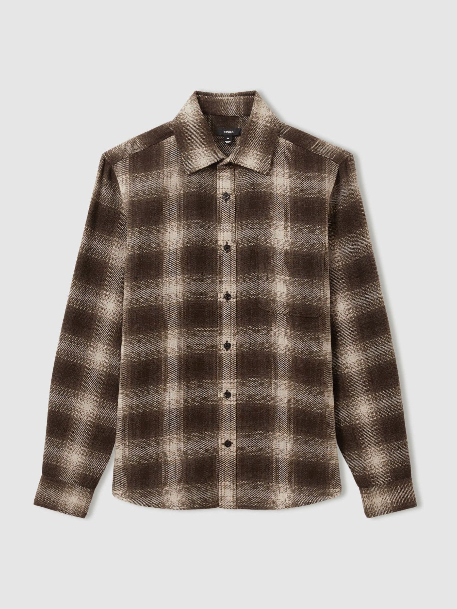 Check Patch-Pocket Overshirt With Wool in Brown Multi