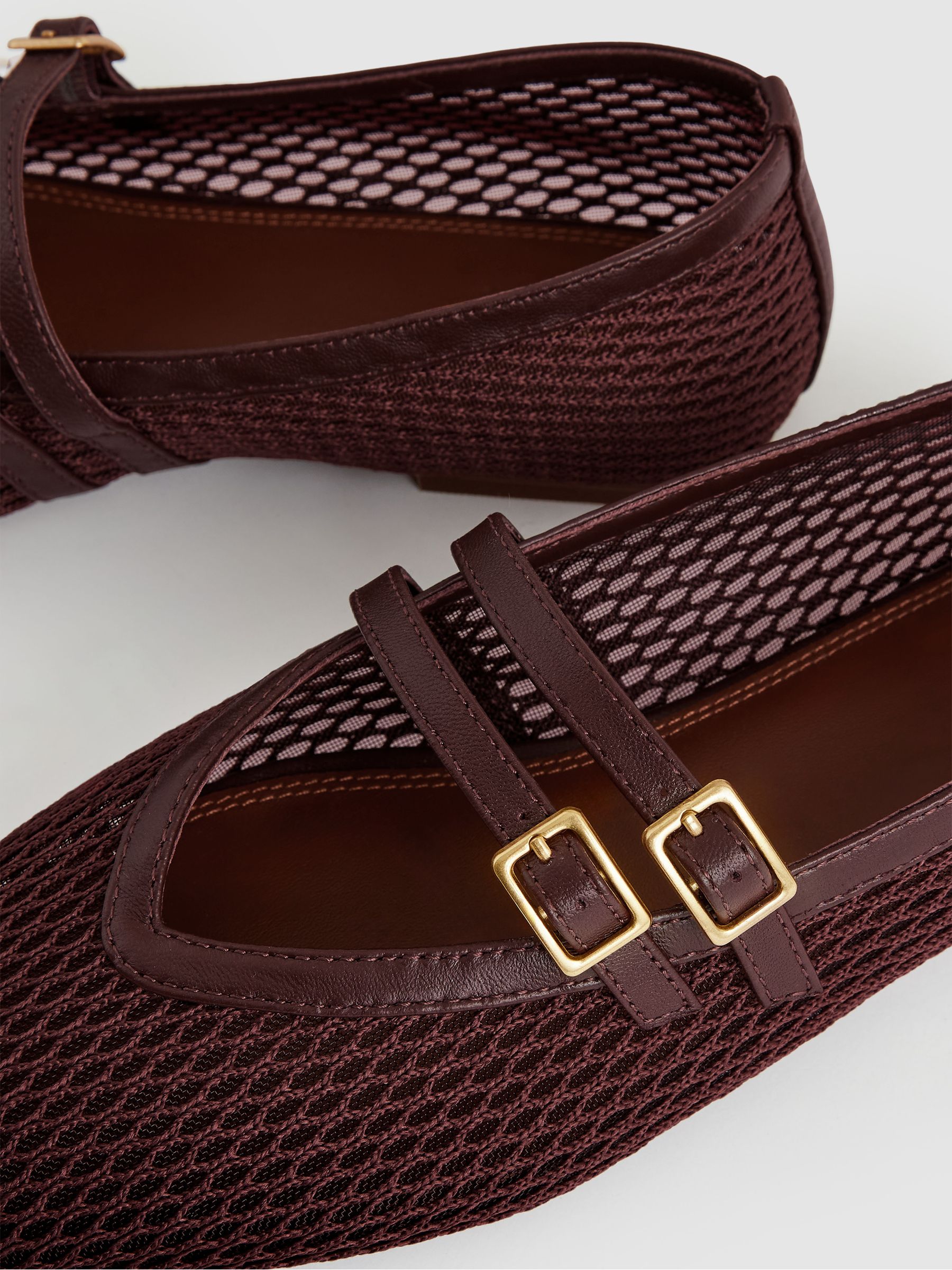 Mesh Double-Strap Ballet Flats in Oxblood