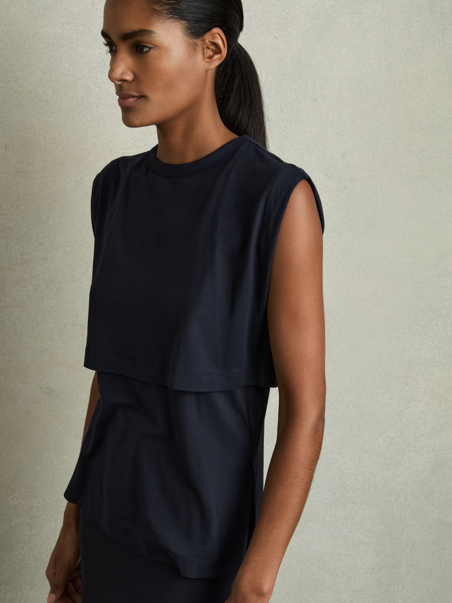 Double-Layer Sleeveless Top in Navy