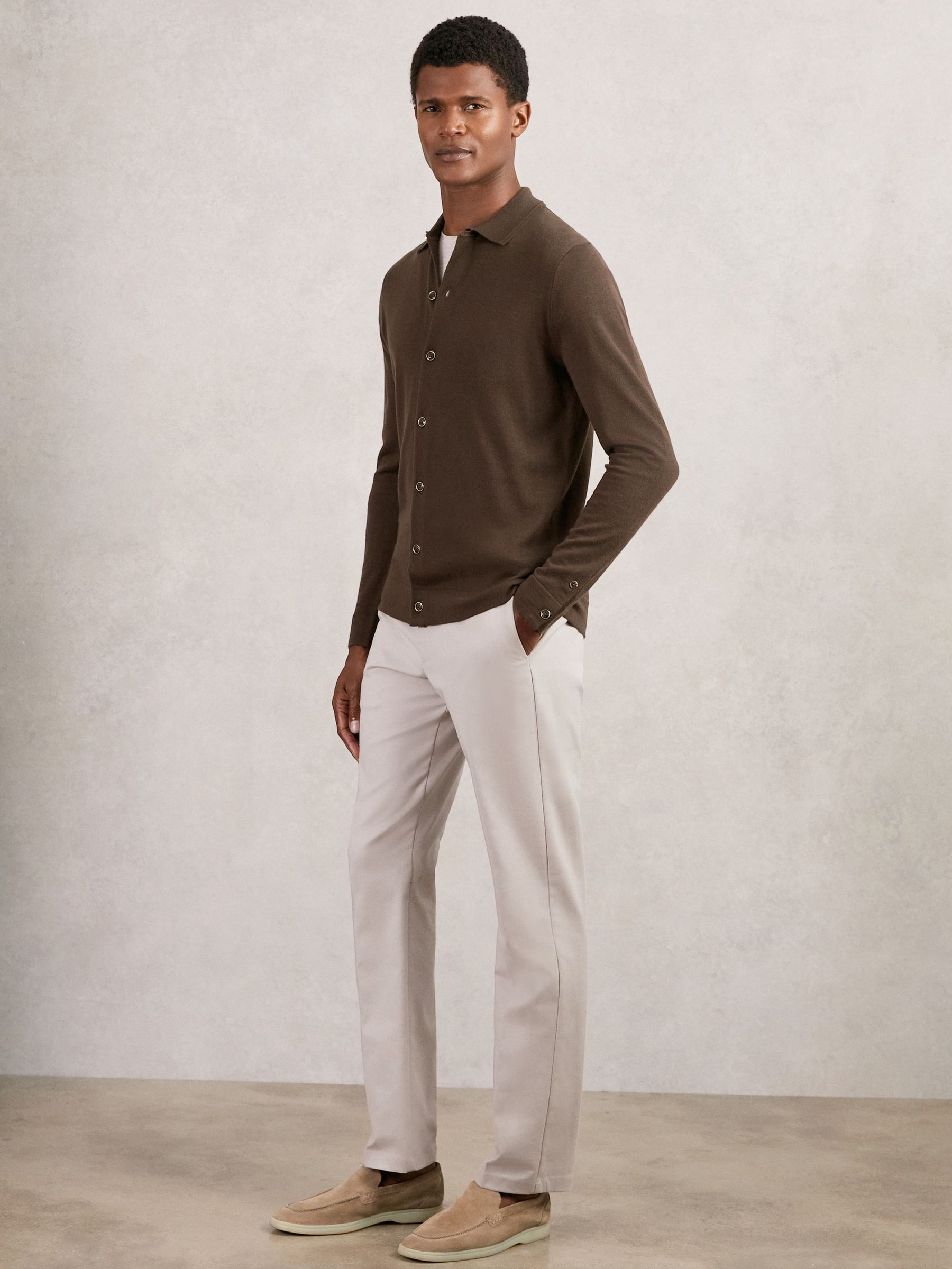 Merino Wool Button-Through Cardigan in Chocolate Brown