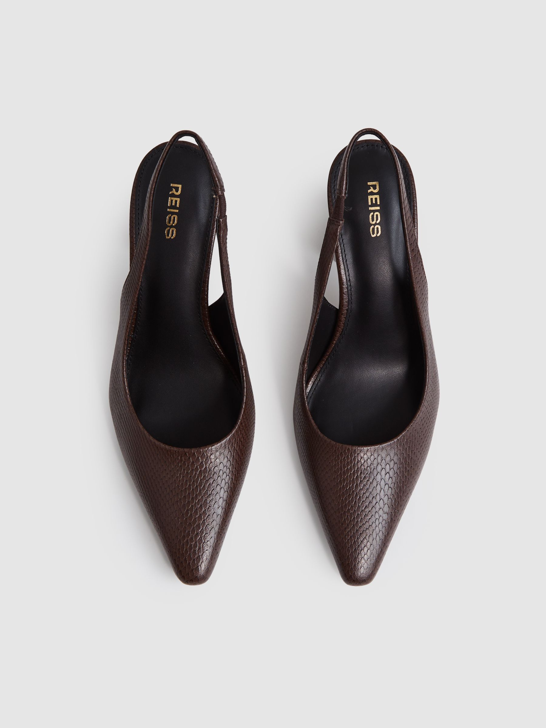 Leather Slingback Court Shoes in Chocolate