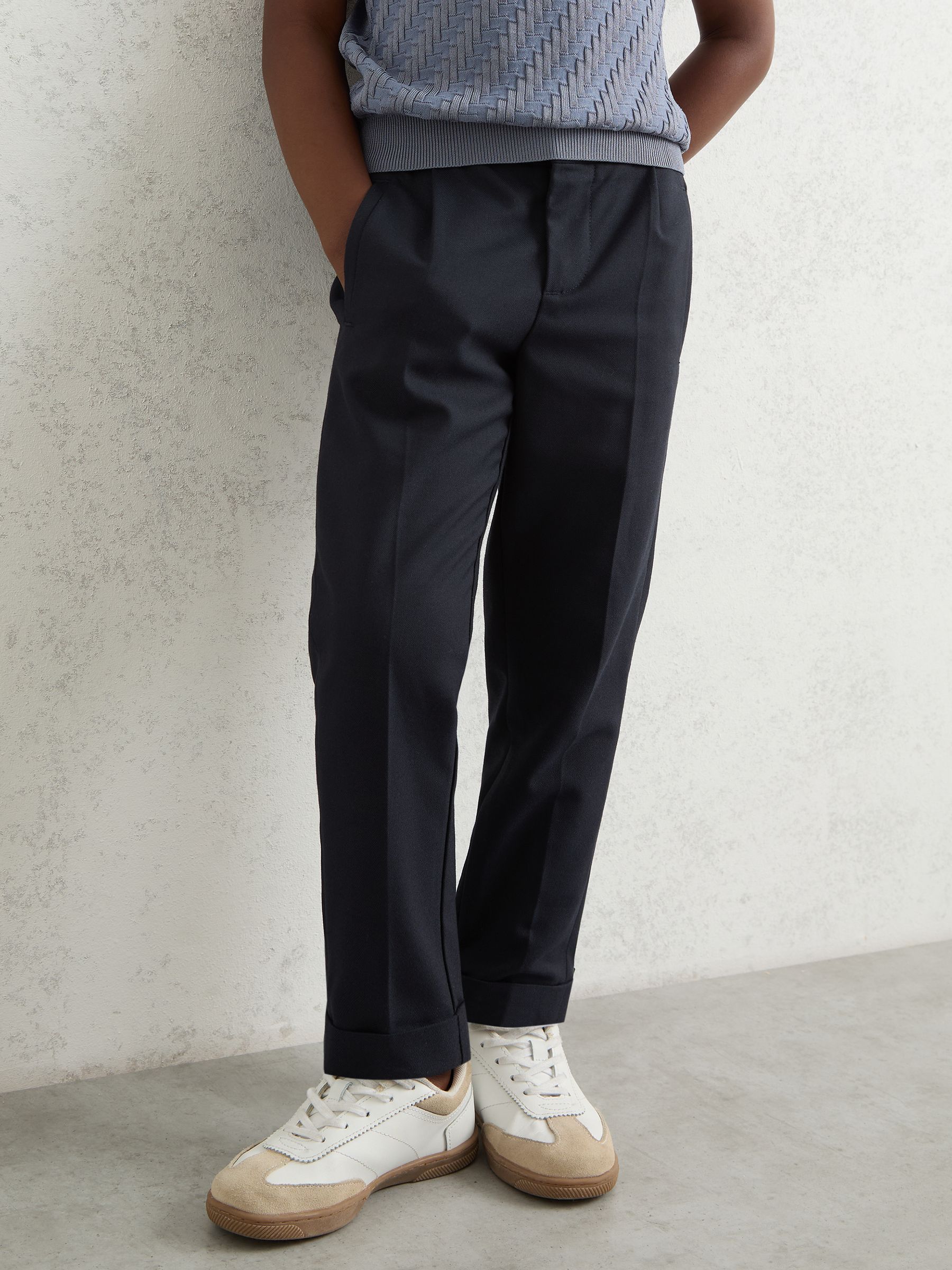 9-13 yrs Relaxed-Fit Pleated Tapered Trousers in Navy