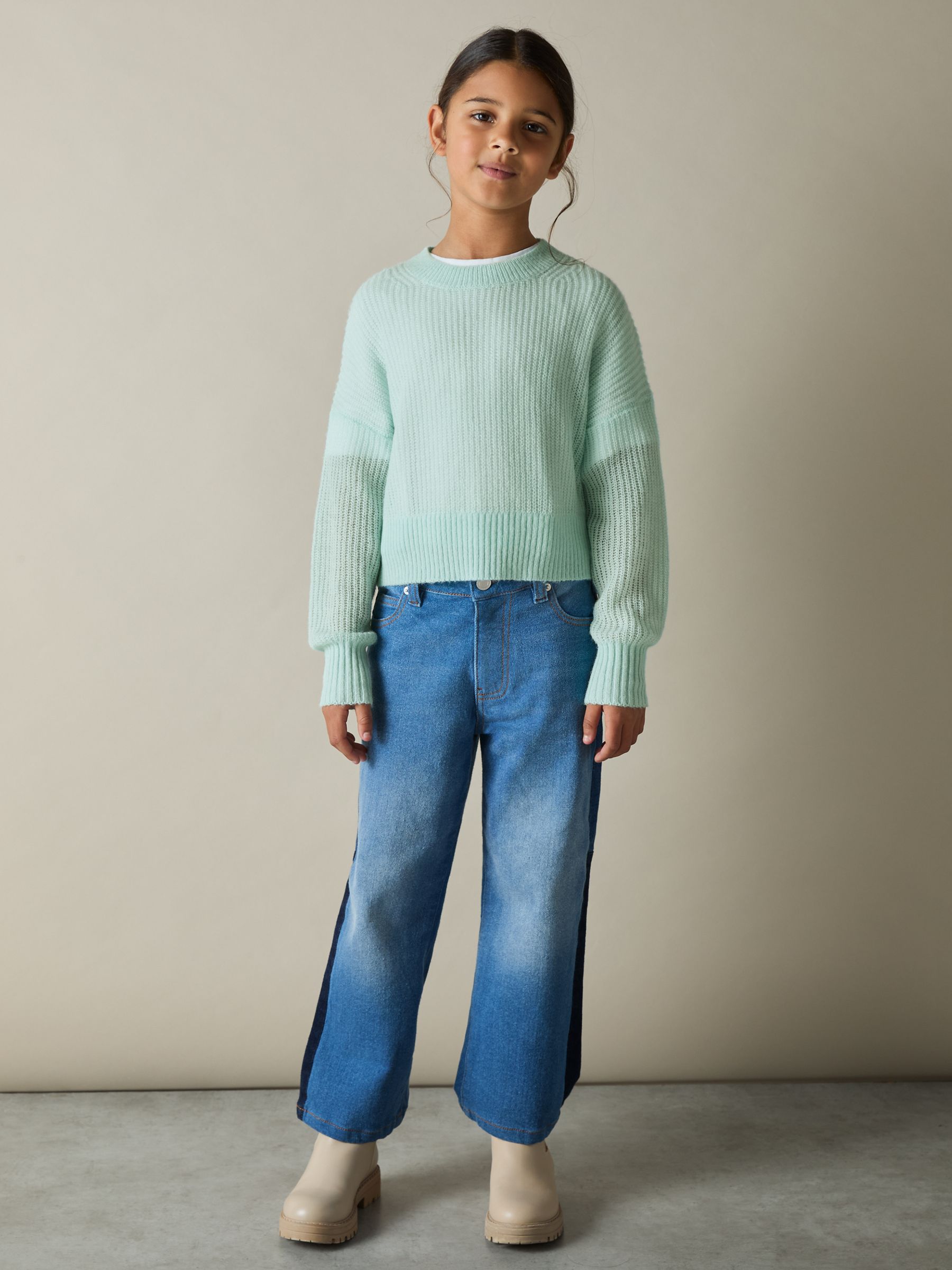 4-9 yrs Rib-Knit Jumper With Wool and Alpaca in Aqua