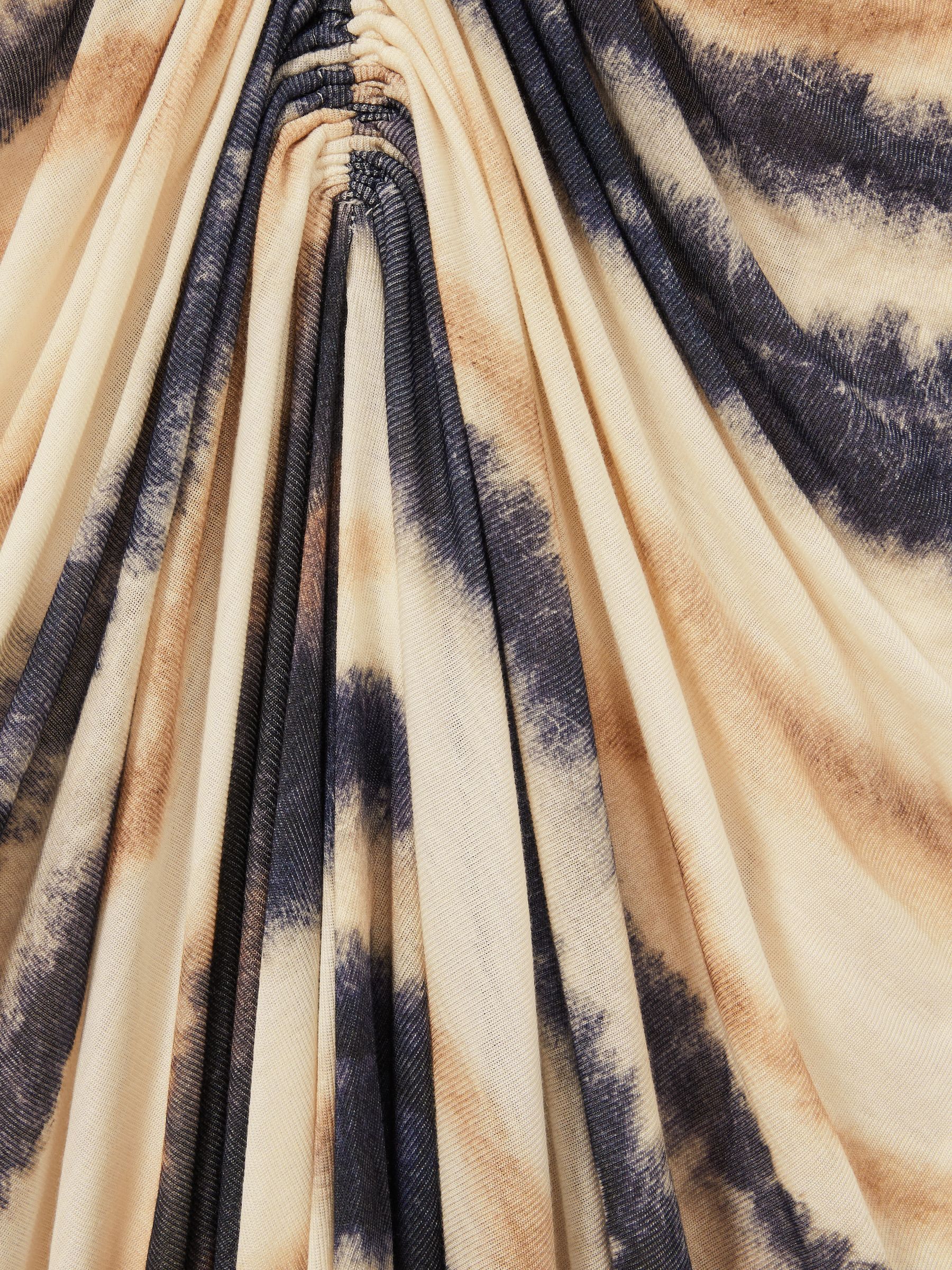 Jersey Ruched Printed Dress With Wool in Neutral/Navy