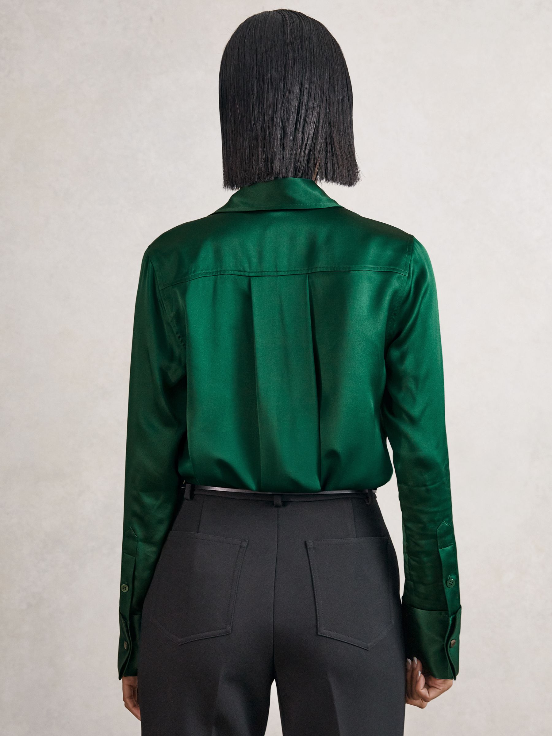Silk-Satin Concealed-Placket Shirt in Green