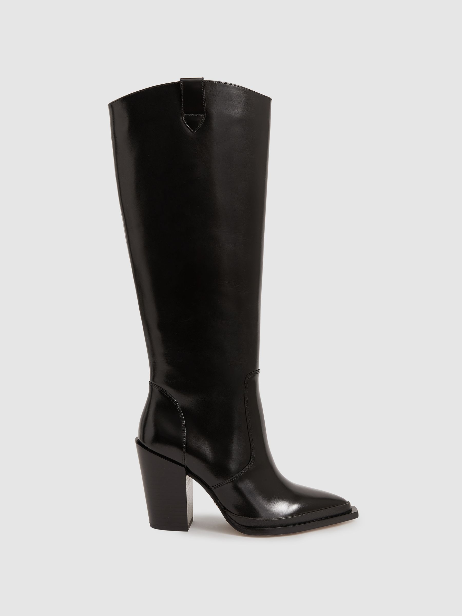 Paige Leather Knee-High Block-Heel Boots in Black