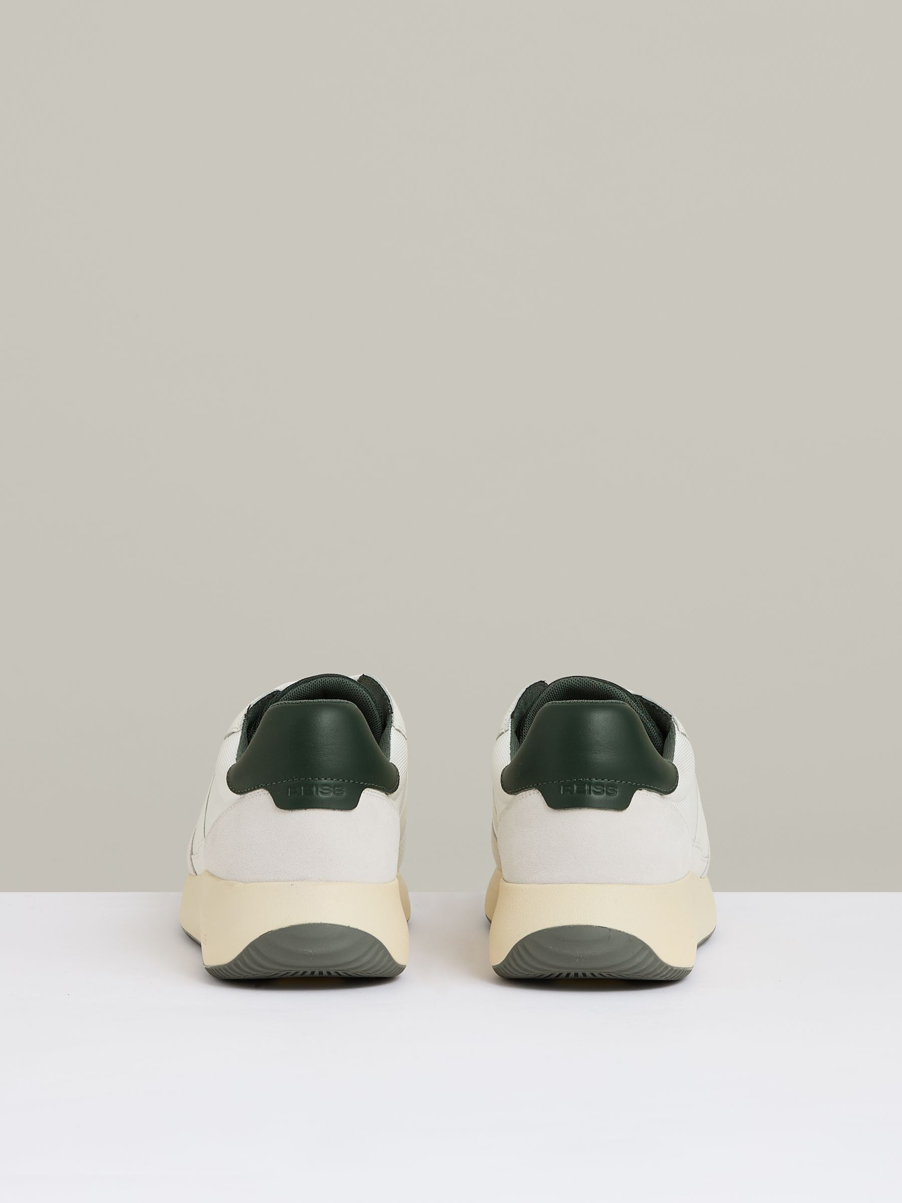 Leather Suede Running Trainers in Off White/Green