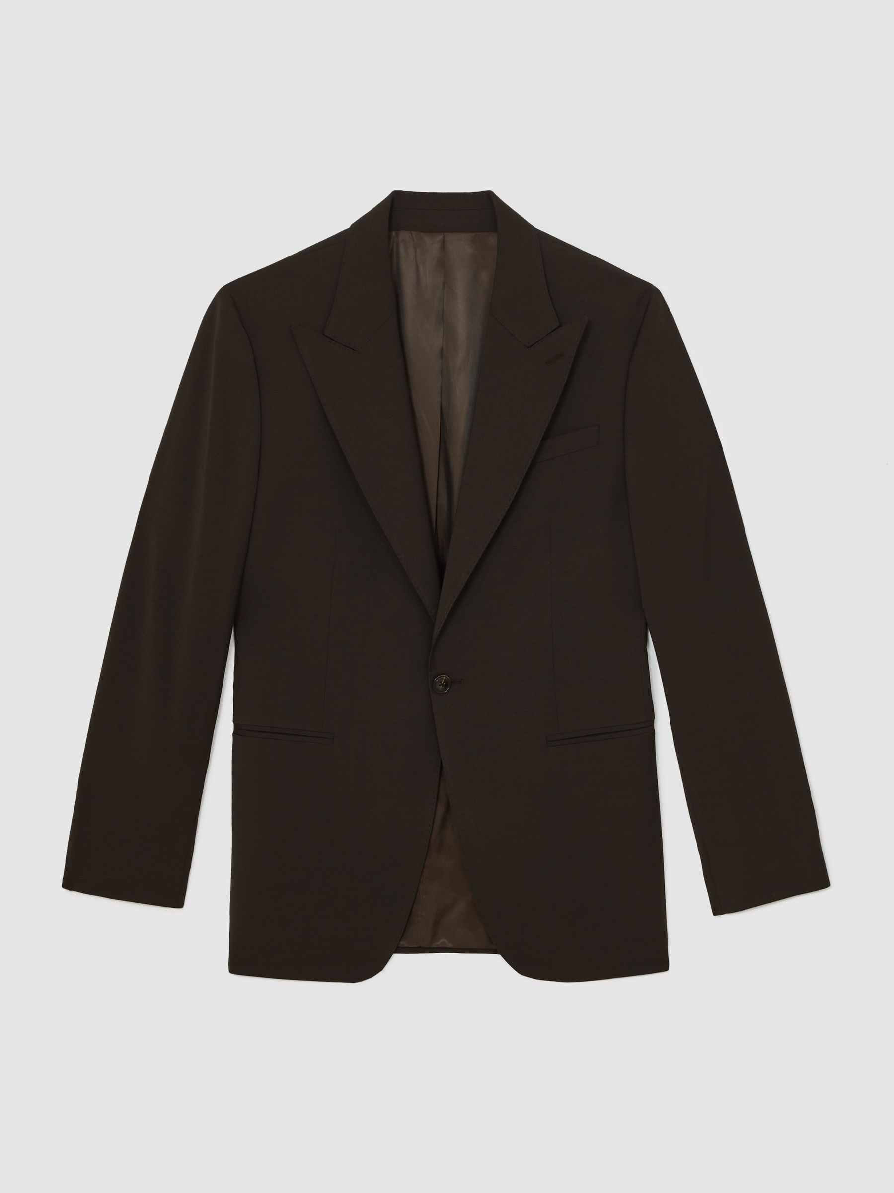 Regular-Fit Single-Breasted Wool-Blend Suit Blazer in Chocolate Brown