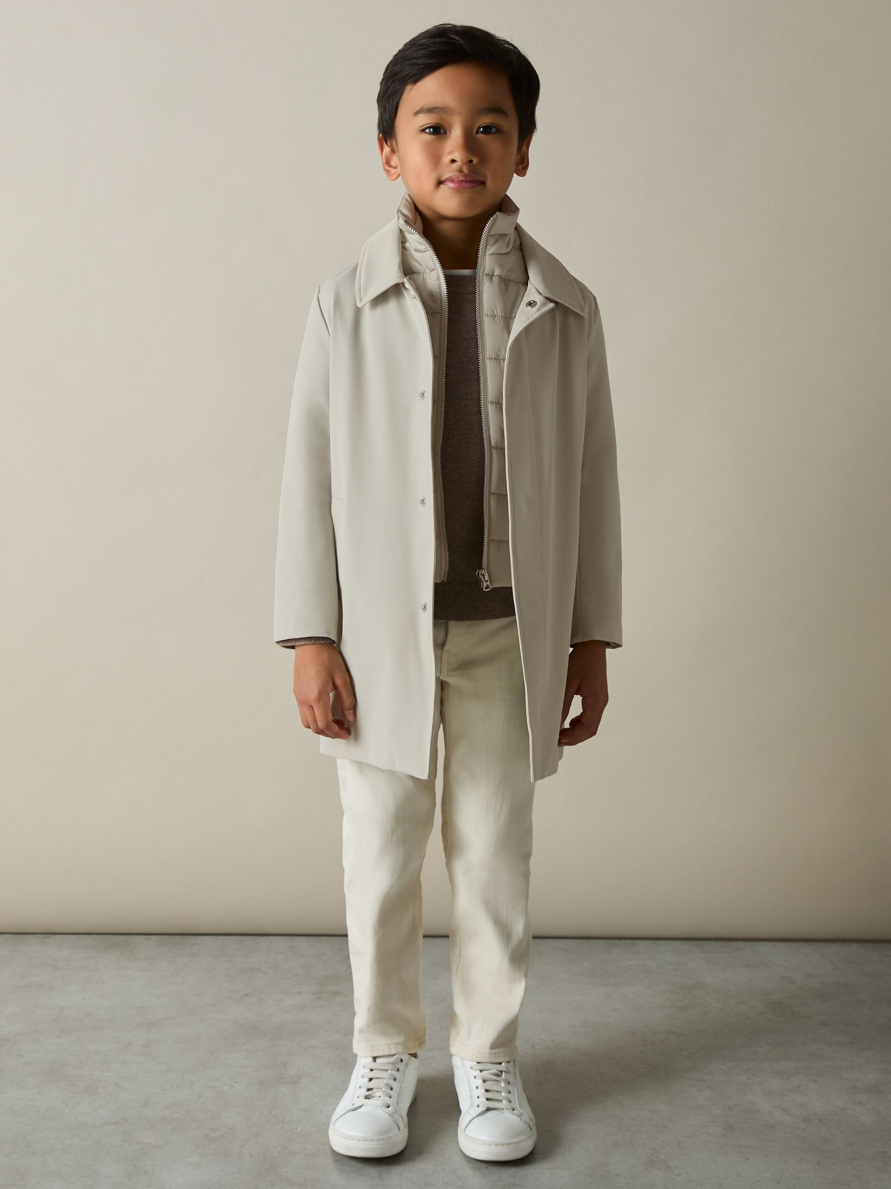 3-9 yrs Gabardine Coat with Removable Gilet in Stone