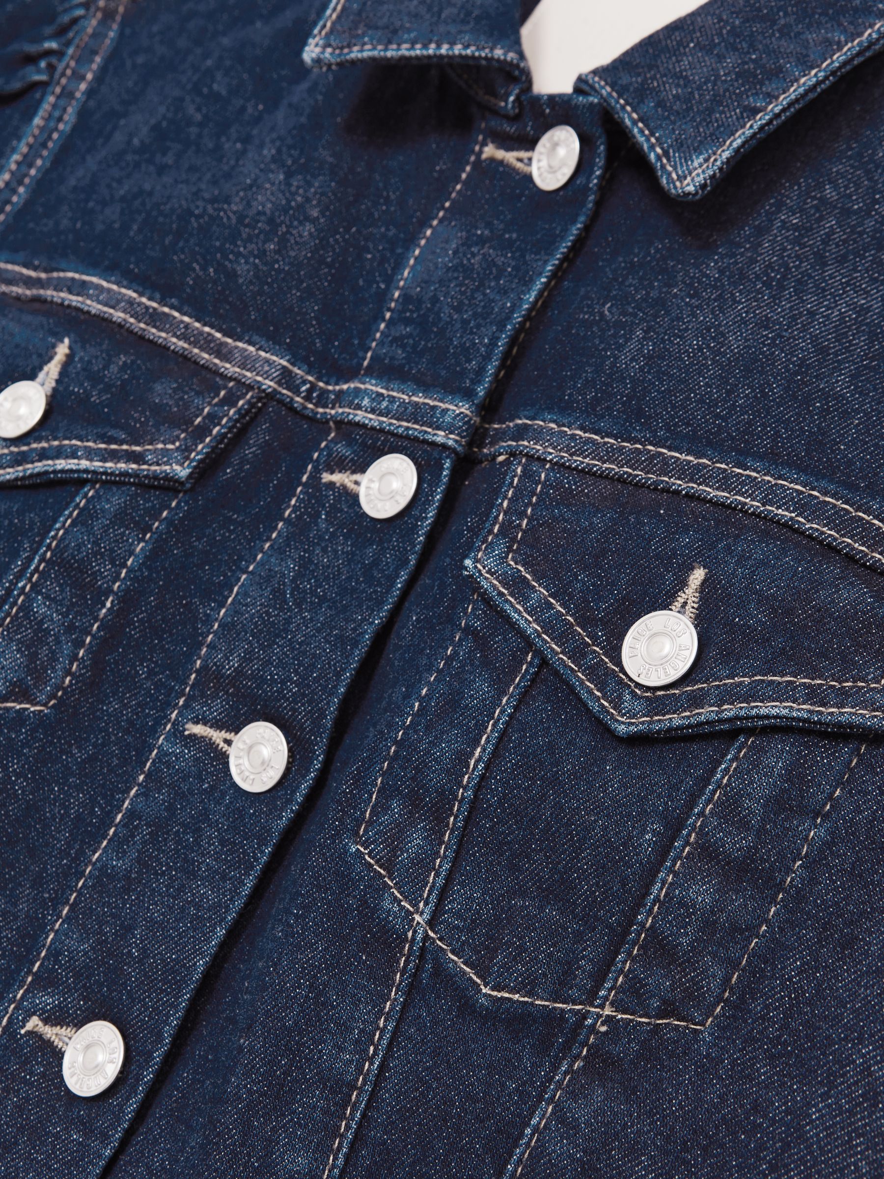 Paige Puff-Sleeve Short Denim Jacket in Emberlynn Blue