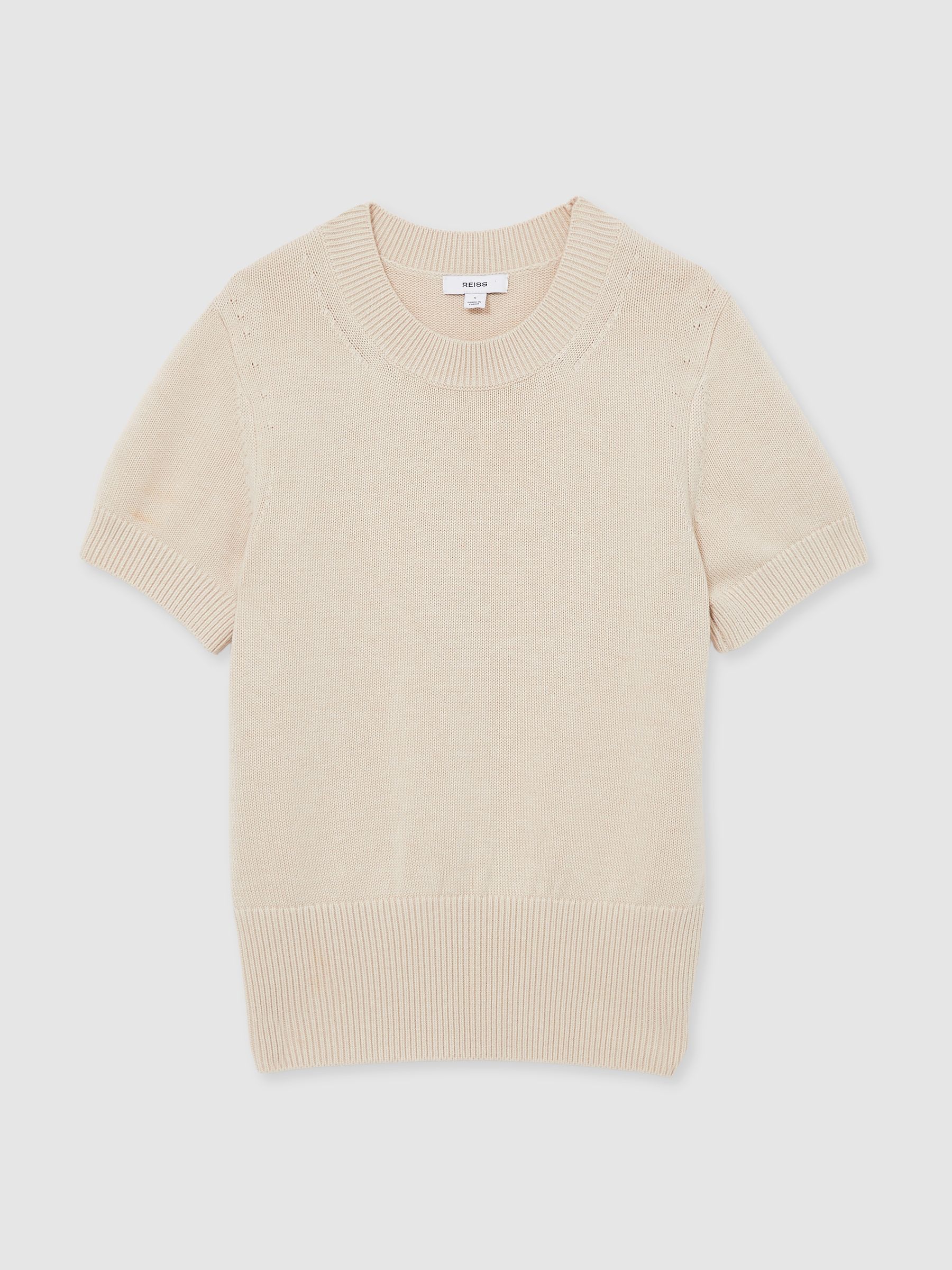 Cotton And Wool Crew-Neck Top in Neutral
