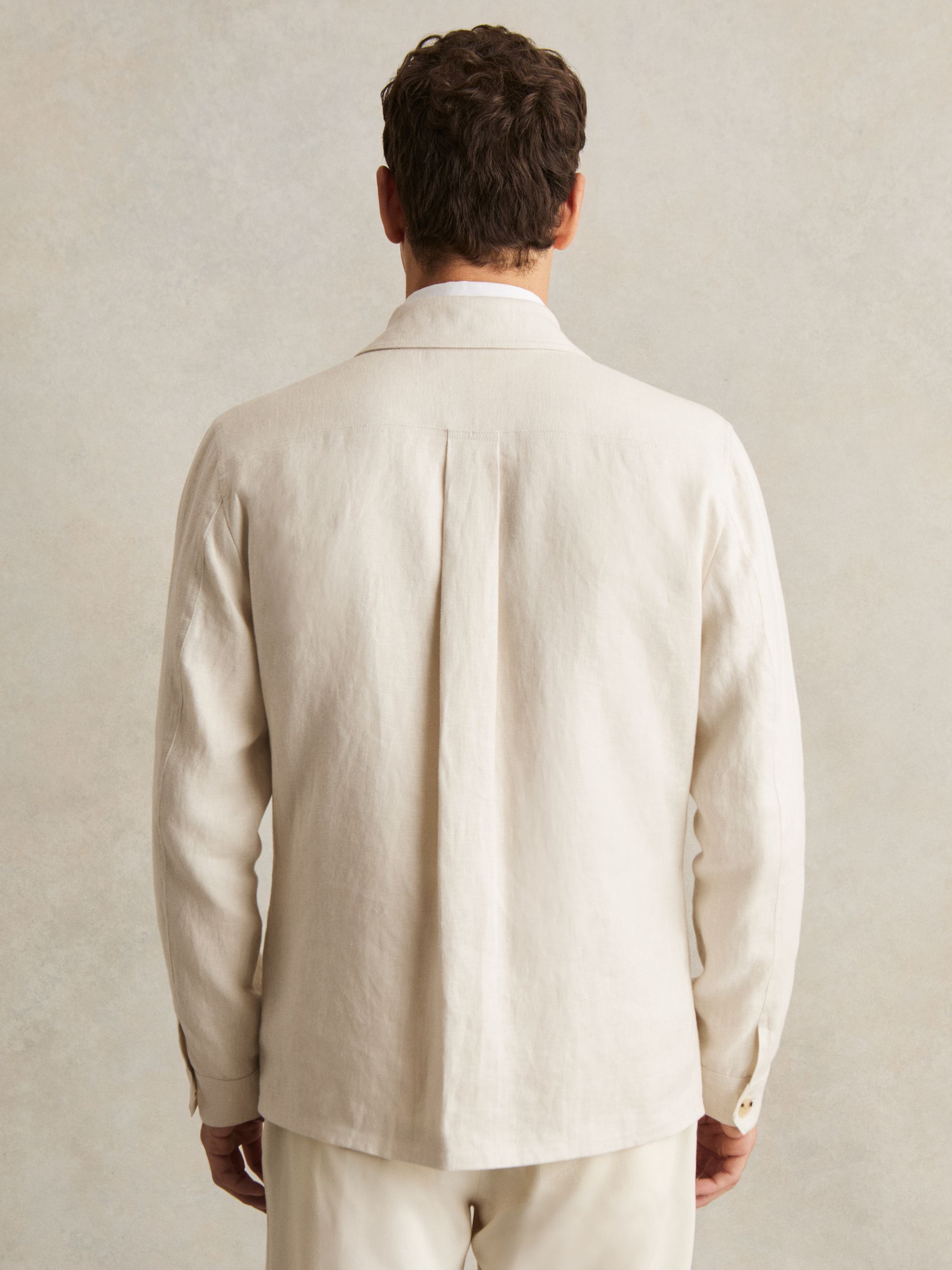 Linen Four-Pocket Safari Jacket in Off White
