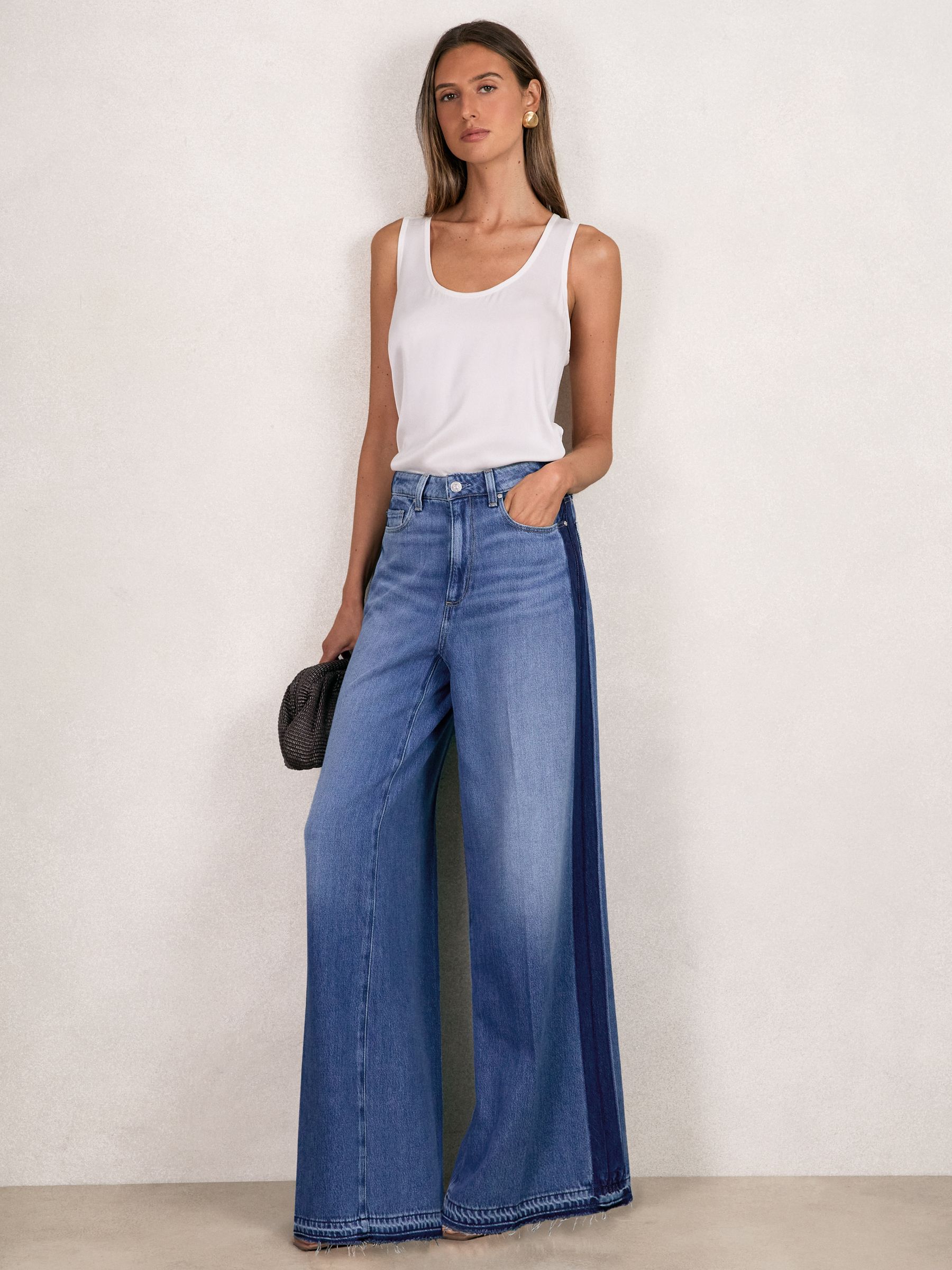 Paige Side Stripe Wide Leg Jeans in Navy/Blue Stripe