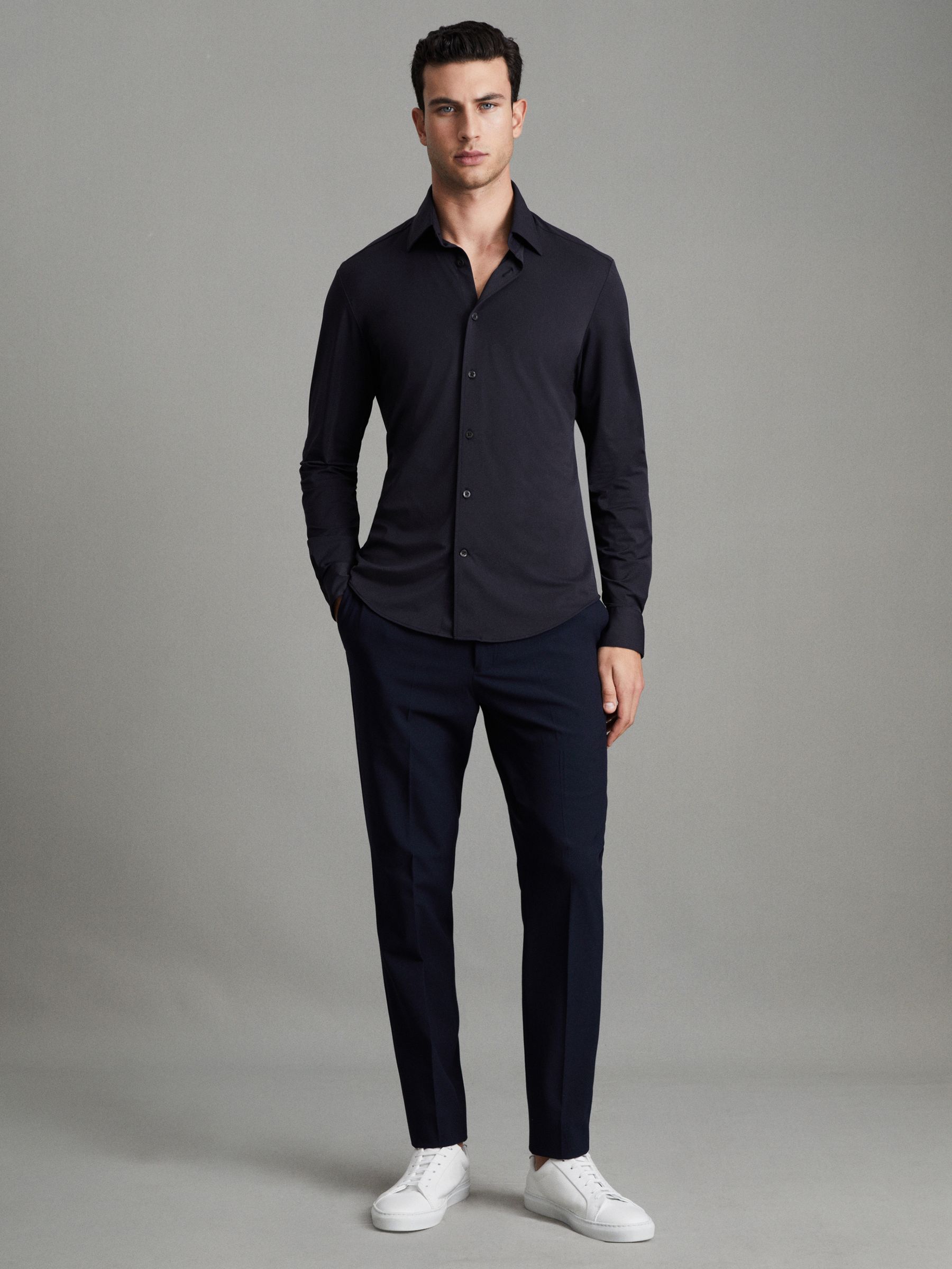 Regular Fit Button-Through Travel Shirt in Navy