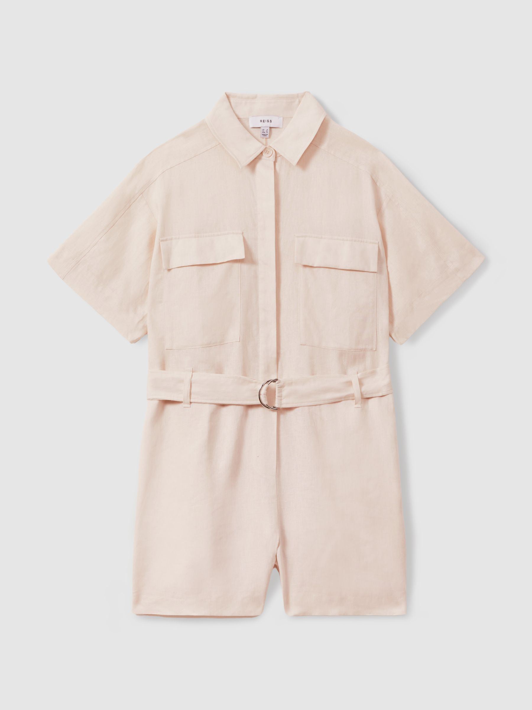 Linen Belted Playsuit in Pink