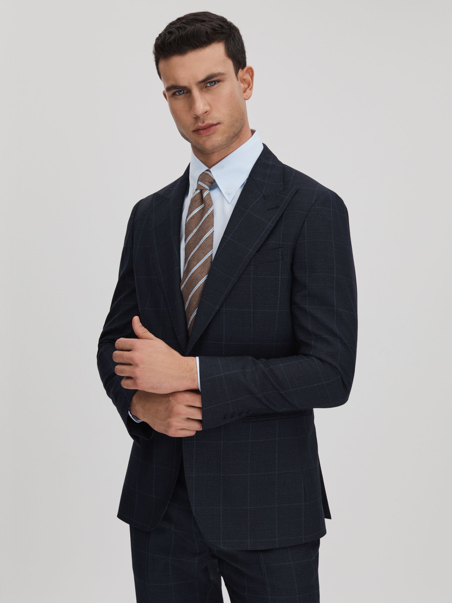 Klink Navy Wool Check Single Breasted Slim Fit Blazer