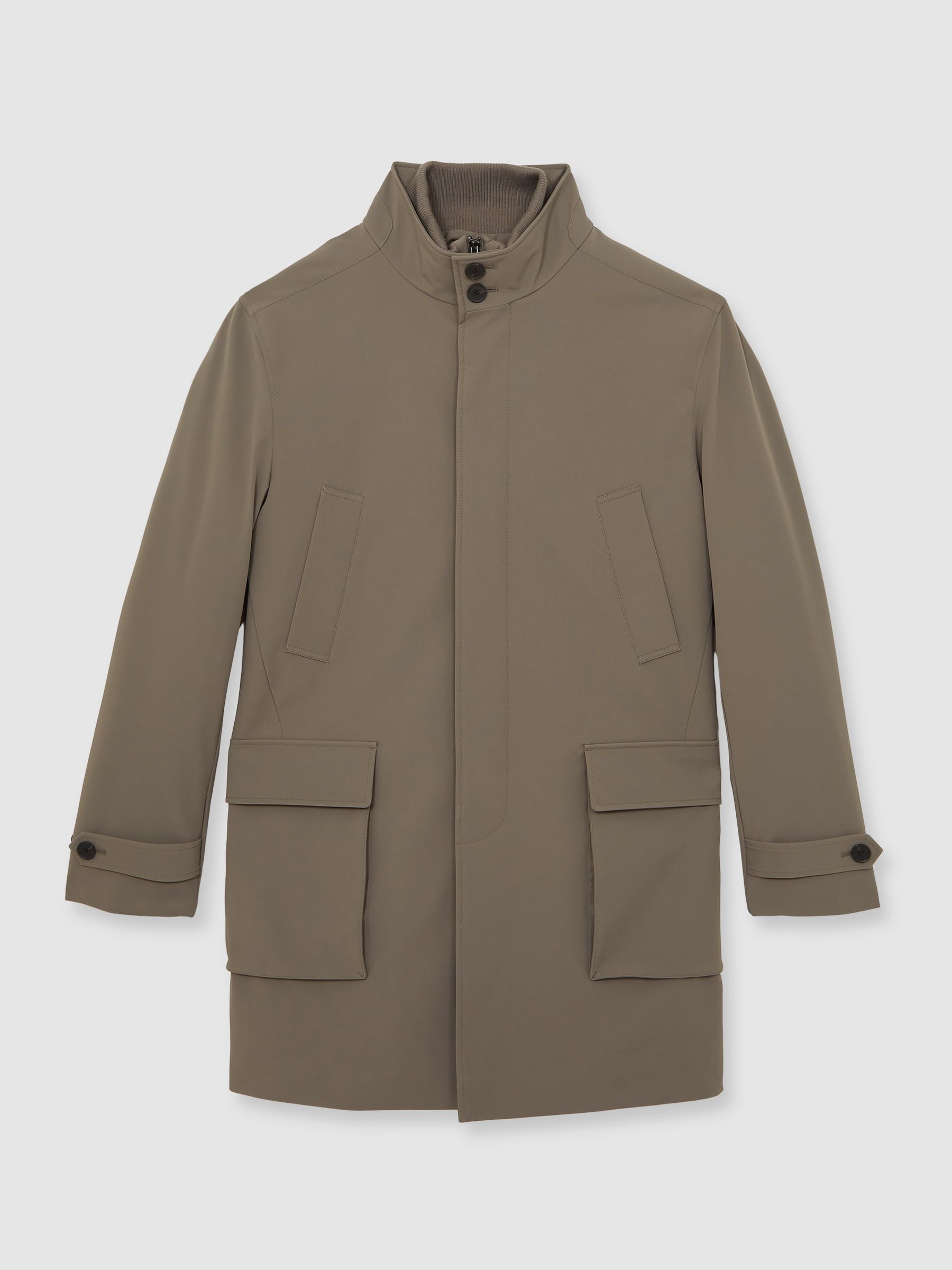 Hybrid Removable-Gilet Overcoat in Mushroom Brown