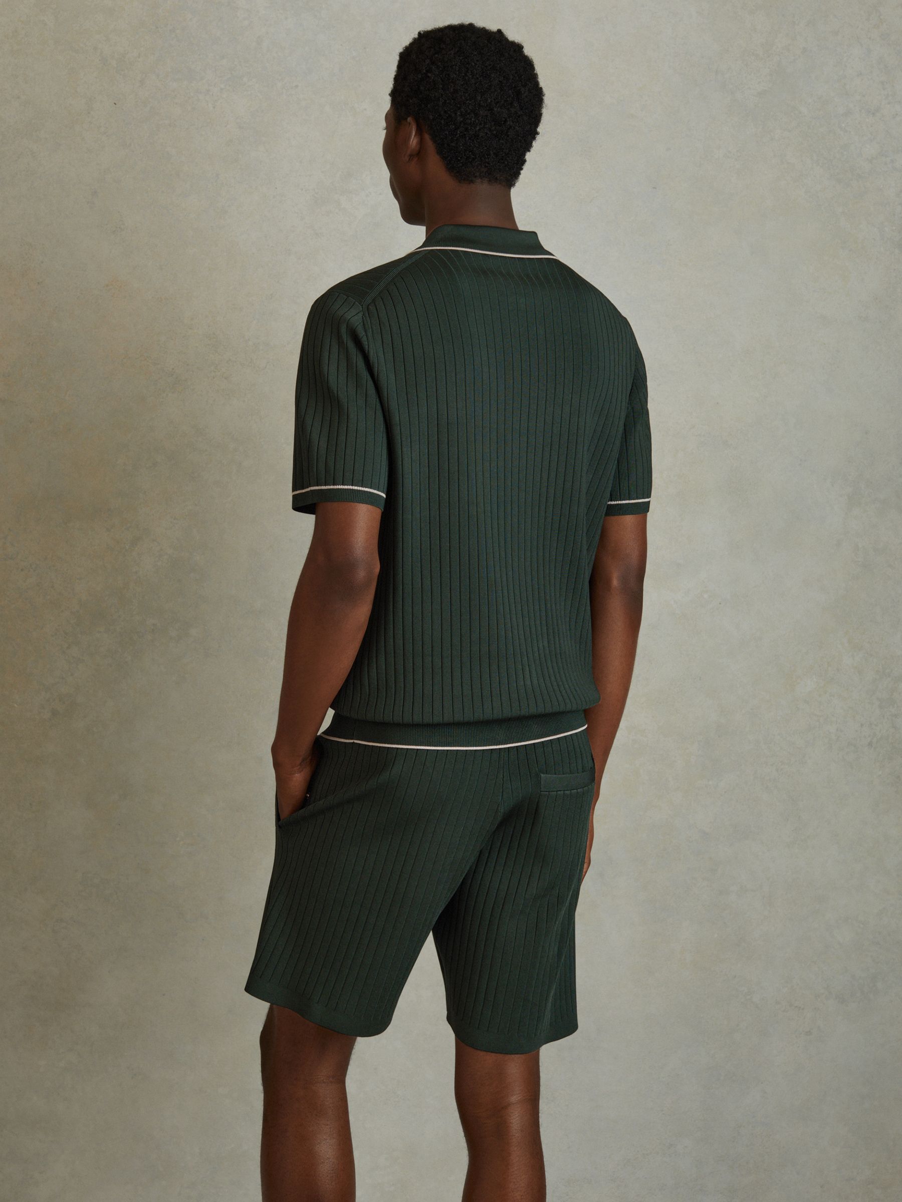 Ribbed Dual Zip-Front Shirt in Dark Green