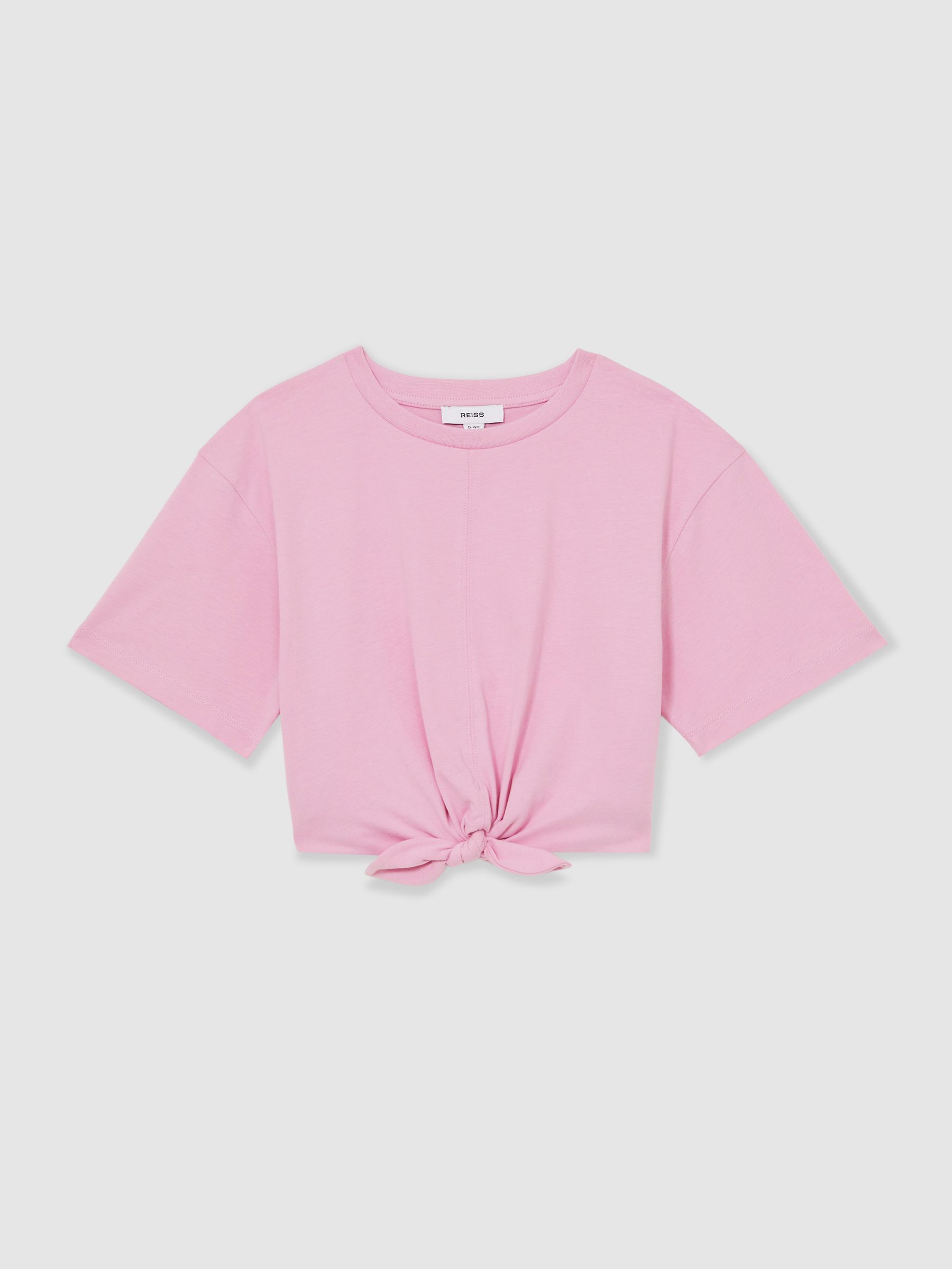 9-13 yrs Cotton Tie-Front Cropped T-Shirt in Pink
