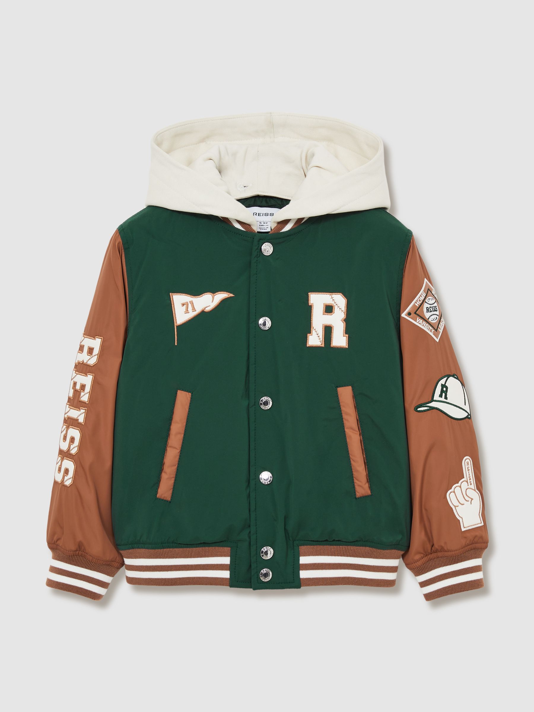 3-9 yrs Home-Run Colourblock Bomber Jacket in Green/Tobacco Brown
