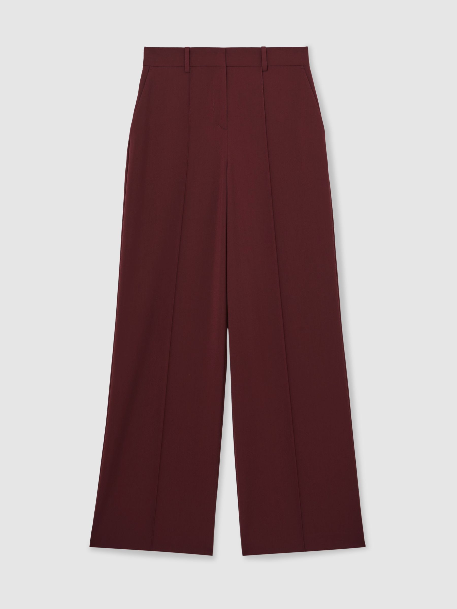 Wide-Leg Pintuck Trousers in Burgundy