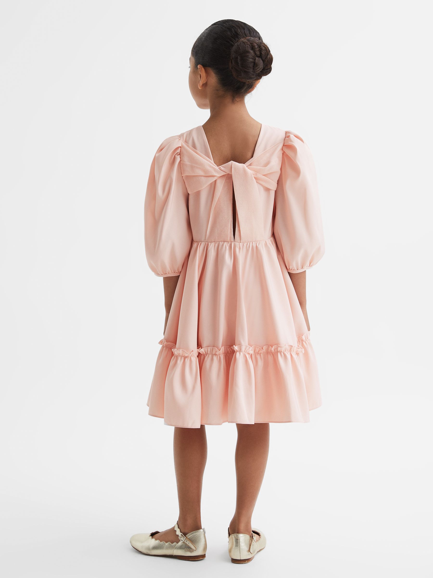 9-13 yrs Mini Puff Sleeve Ruffle Dress in Pink