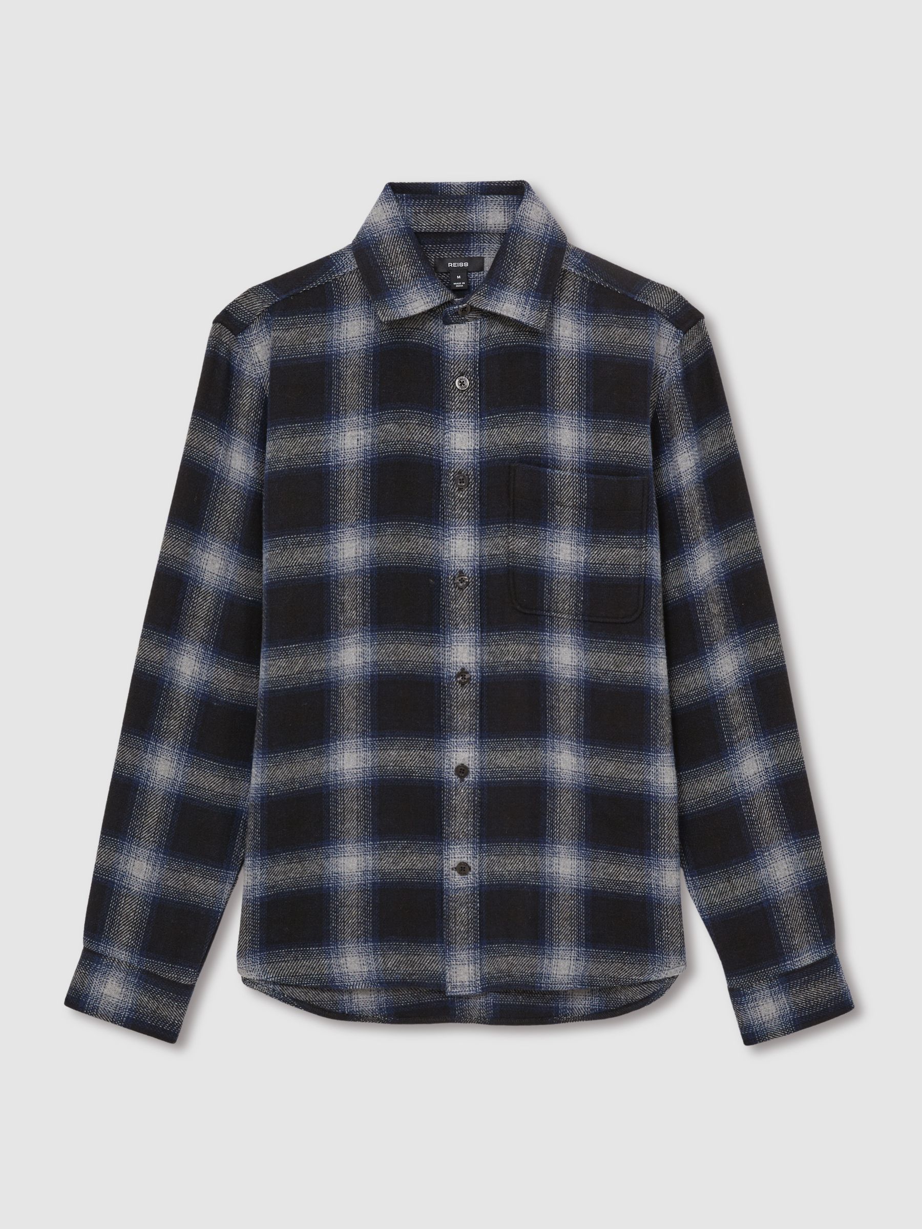 Check Patch Pocket Overshirt With Wool in Navy Multi
