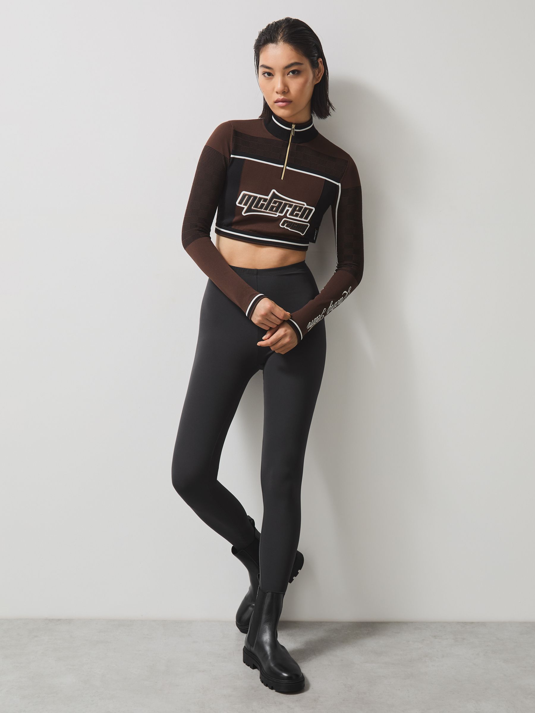 McLaren F1 Team Half-Zip Crop Top in Chocolate Brown