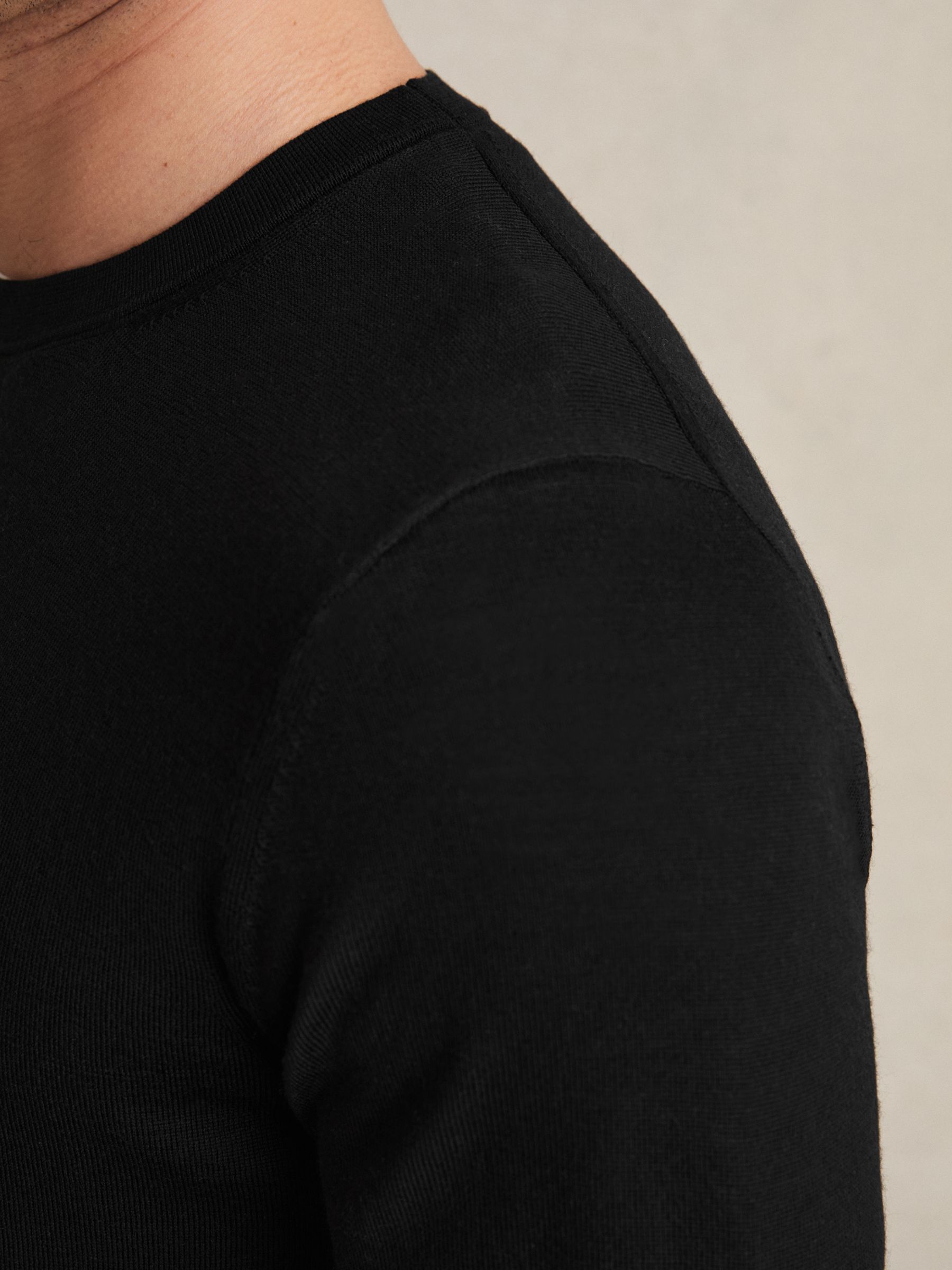 Merino Wool Crew Neck Jumper in Black
