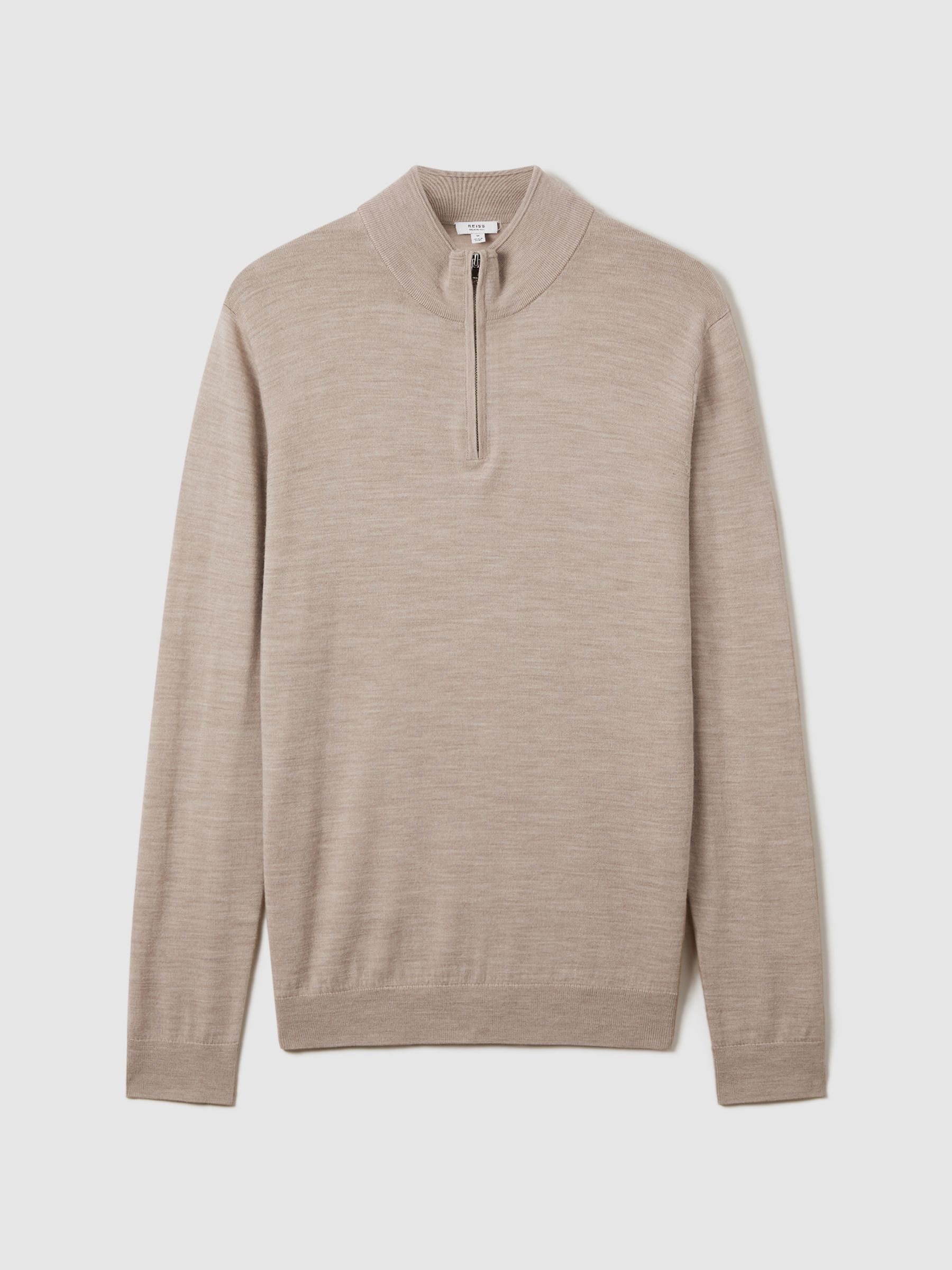 Merino Wool Half-Zip Funnel Neck Jumper in Wheat Melange